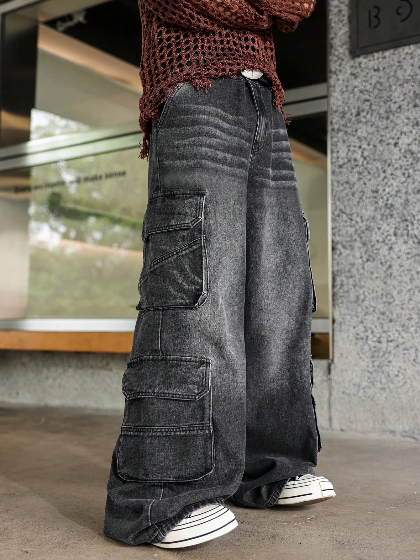 SHEIN Teen Boy Fashion Casual Black Multi-Pocket Tooling Design Loose And Wide Legs Comfortable Jeans For Teen Boy Clothes Boys Cute Dailywear And Teen Boy Summer And Spring Clothes