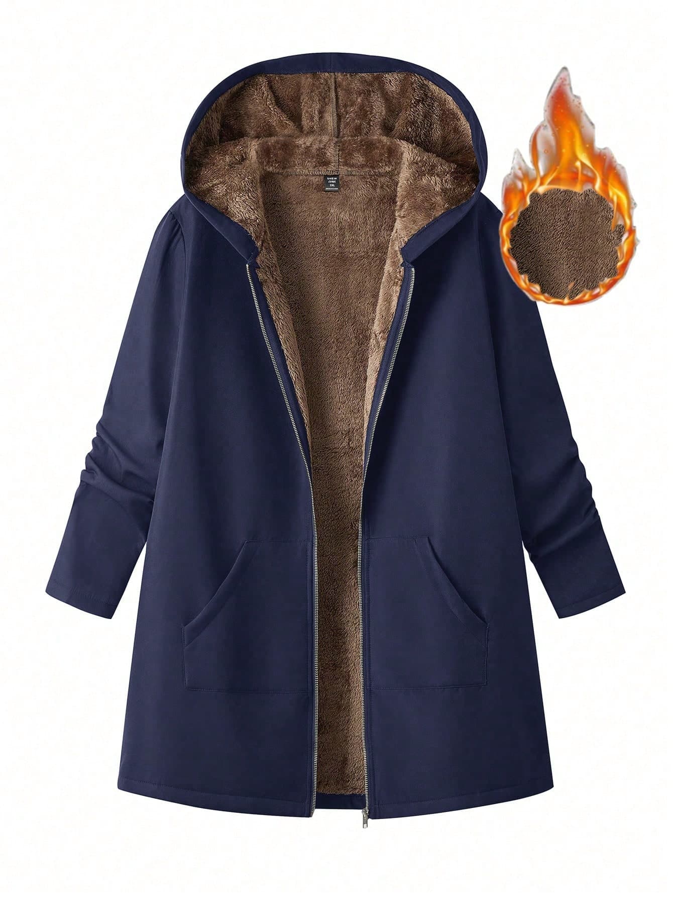 EMERY ROSE Plus Size Front Zipper Long Sleeve Pocket Minimalist Hooded Casual Jacket Fall Winter Cloth For Women Autumn