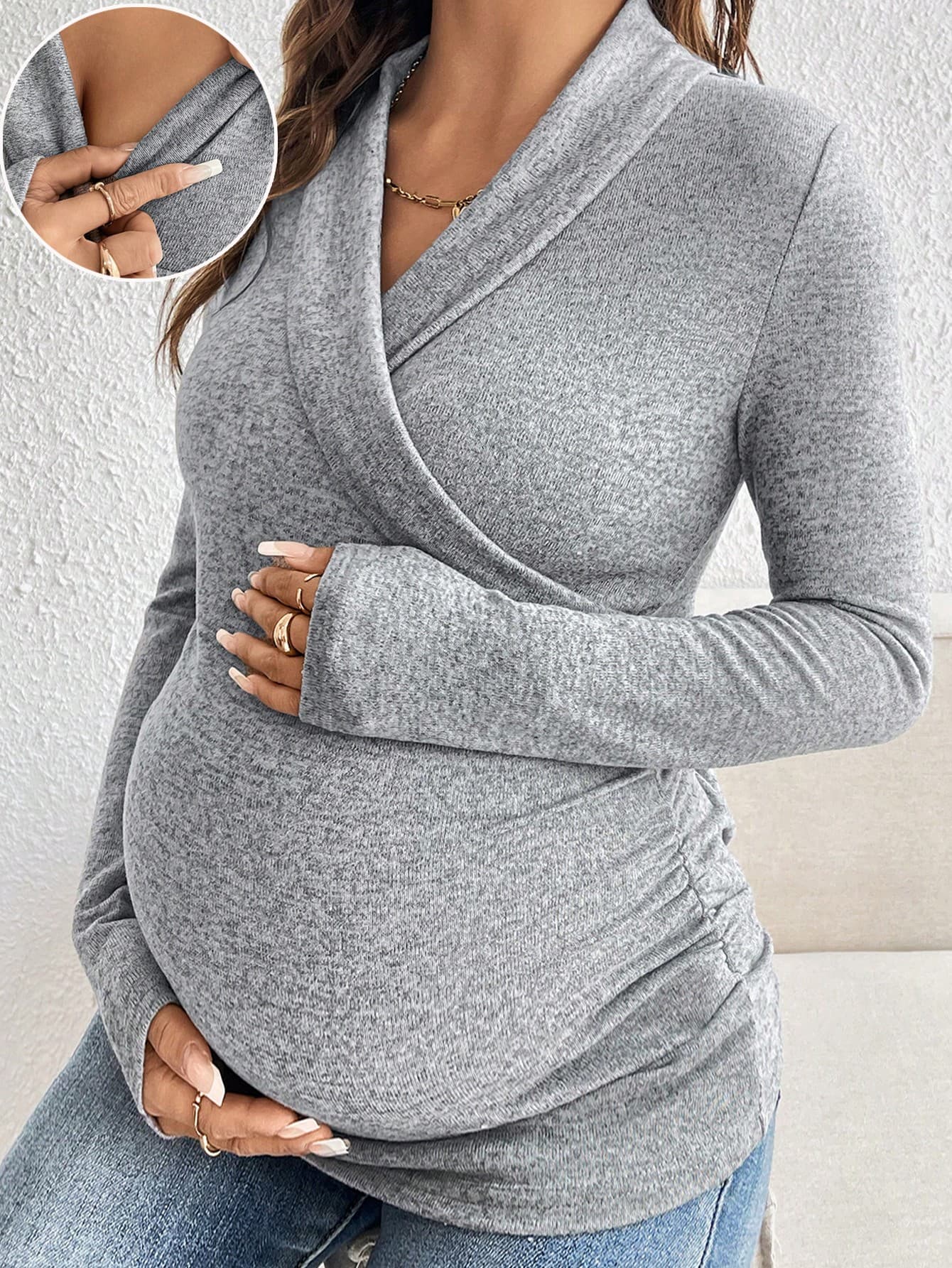 SHEIN Maternity Casual Slim Fit Long Sleeve T-Shirt For Nursing, Autumn Fall