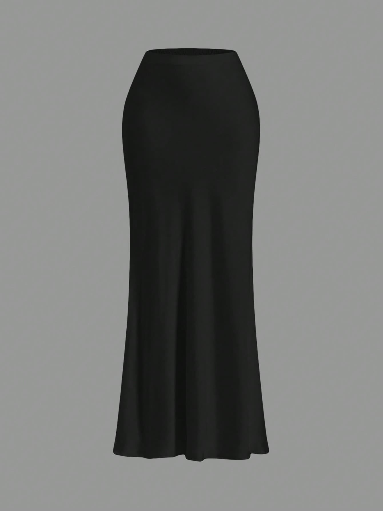 Opulessa Black Fall And Winter Elegant Solid Color Woven High Waist Mermaid Hem Skirt For Women,Business Casual Office,Summer Classy Party Club Outfits