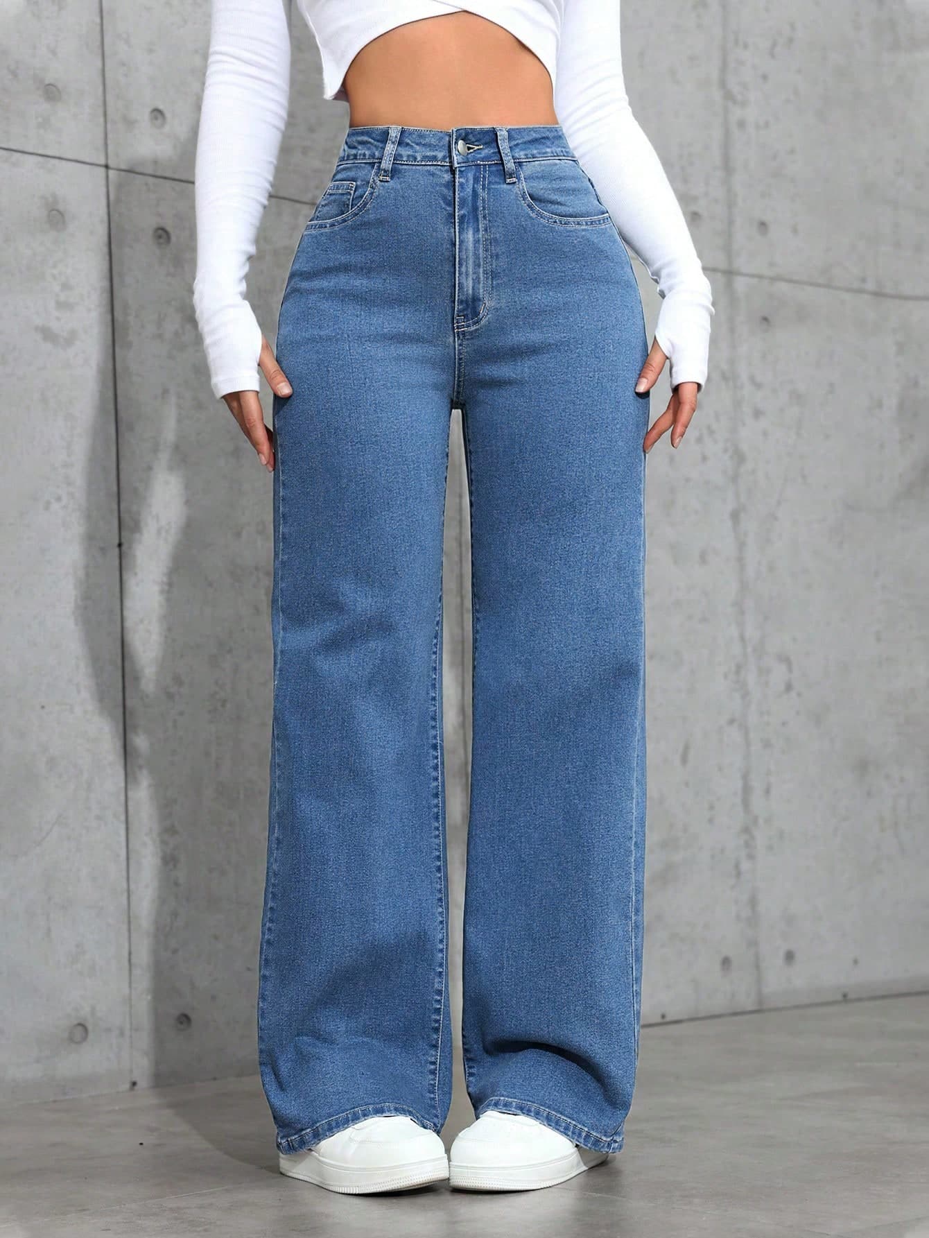 SHEIN ICON Casual Washed Minimalist High Waist Straight Leg Jeans Y2k
