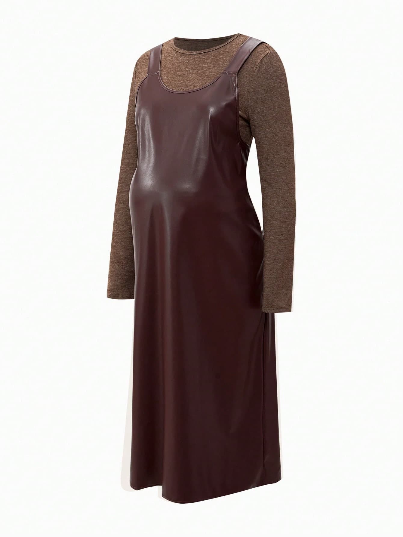SHEIN 2pcs/Set Maternity Long Sleeve Top + Sleeveless Dress