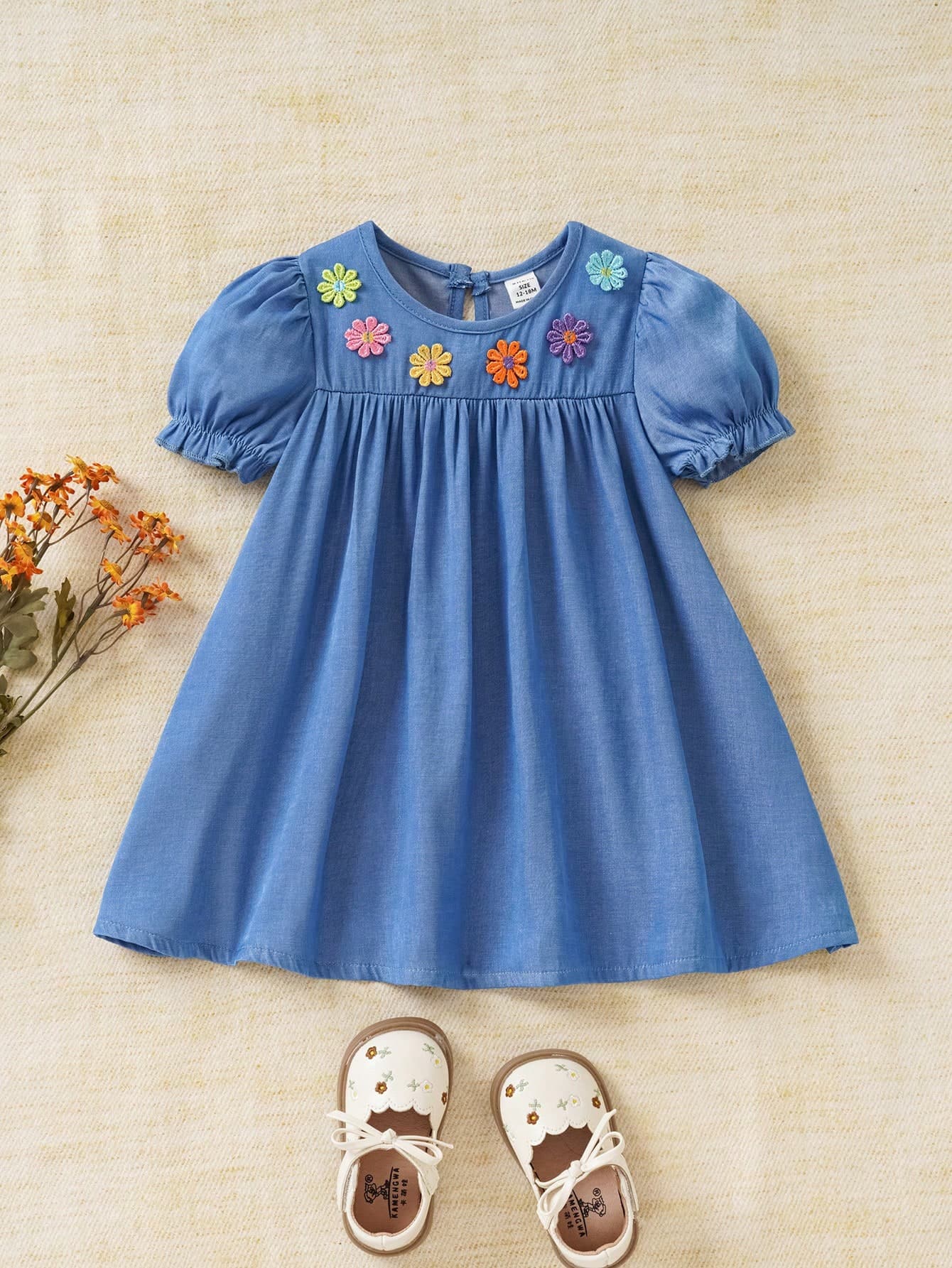 Souflis Souflis Baby Girl Embroidered Bubble Sleeve Casual Dress