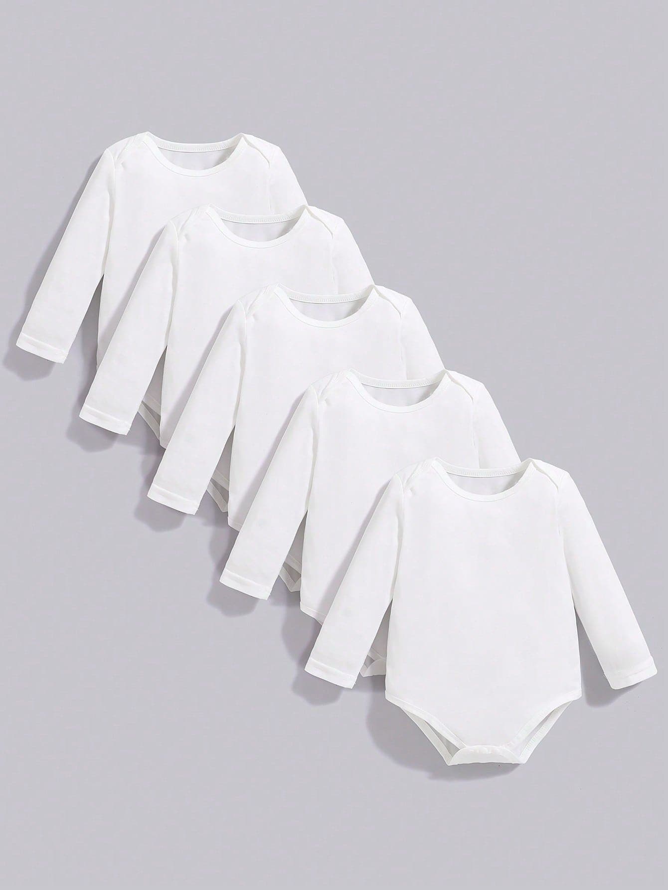SHEIN Playful Pals 5pcs/Set Baby Boy Casual Solid Color Long Sleeve Bodysuit, Suitable For All Seasons Chic Outfits For Autumn/Winter