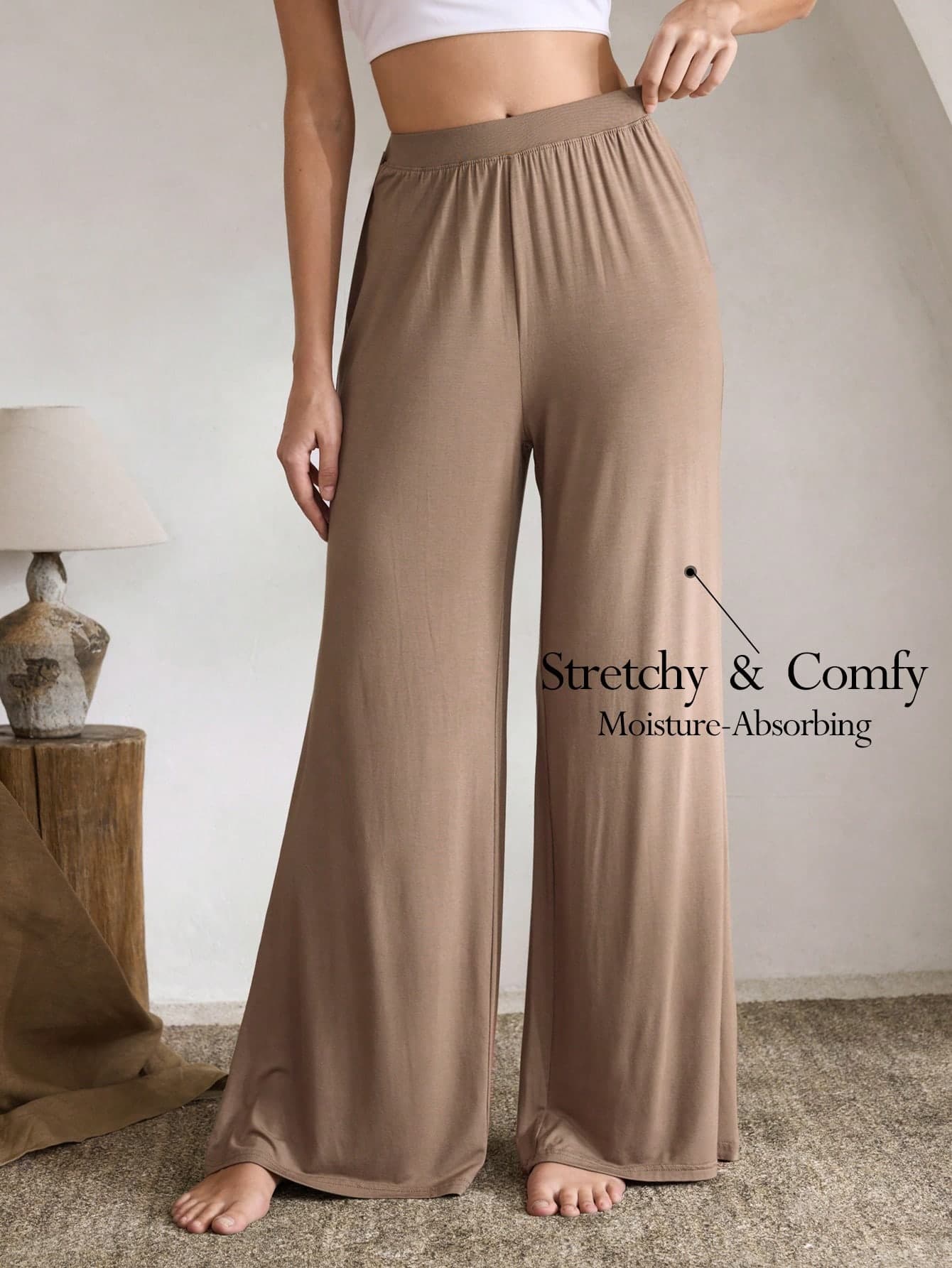 Ocili Leisure Women Solid Color Pleat Design Casual Home Cozy Pants, For Everyday Leisure Wear Holiday Season, Fall & Winter