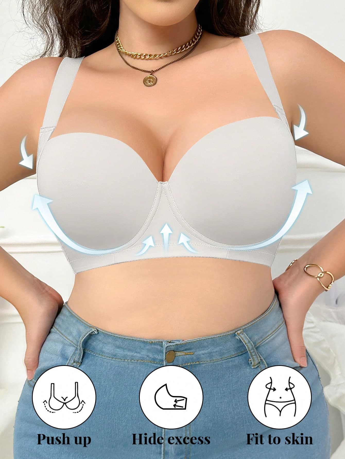 DesireSculpt 1pc Plus Size Seamless Smooth Padded Underwire Wireless Comfortable Bra, Daily Casual Wear, Lift