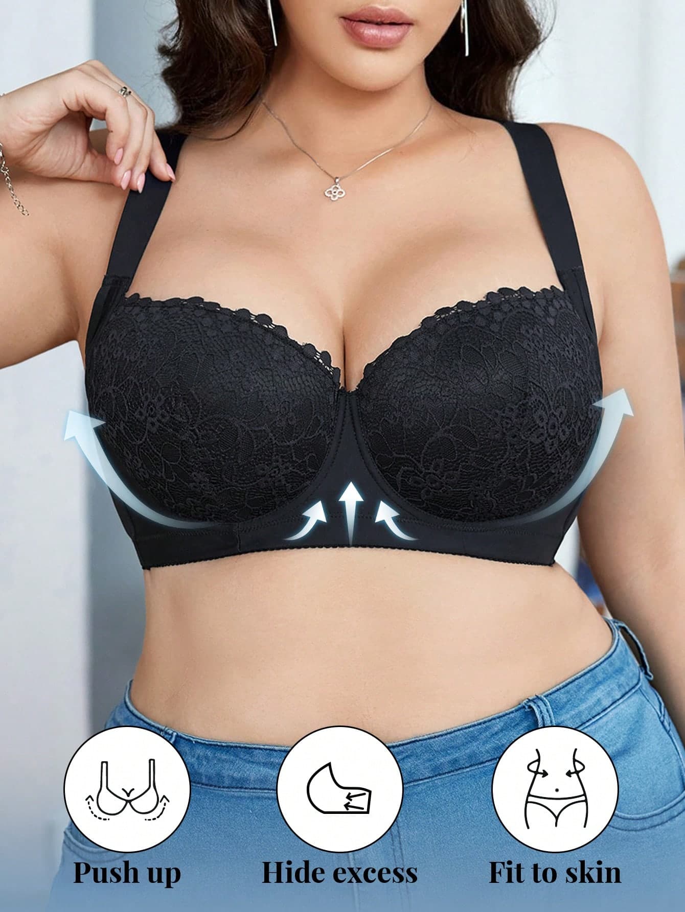 DesireSculpt Plus Size Push-Up Comfort Seamless Underwire Padded Adjustable Bra, Single Pack Lingerie, Lift