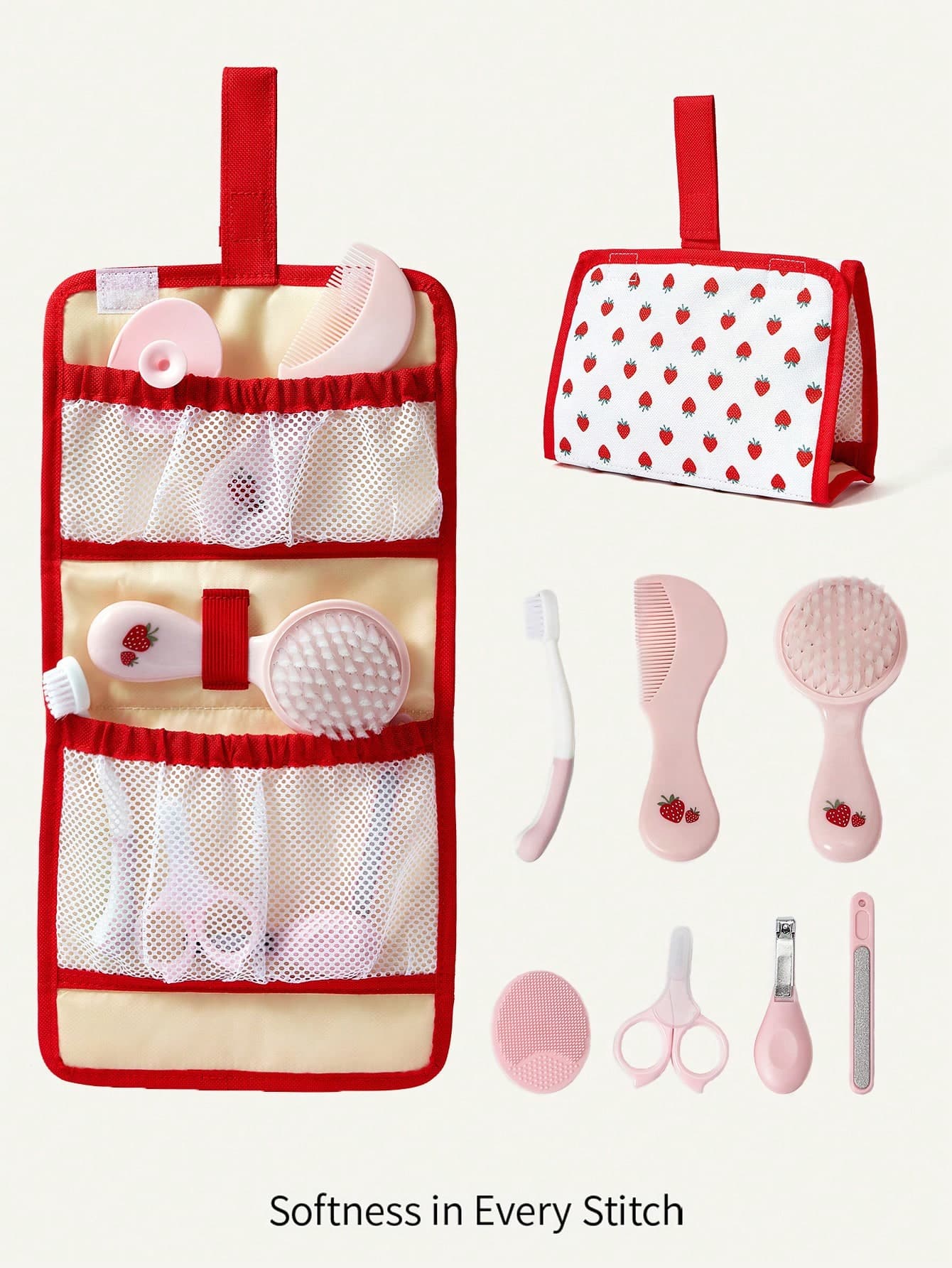 Cozy Pixies Strawberry Portable Grooming Tool Kit, 8pcs Baby Nail Care Set