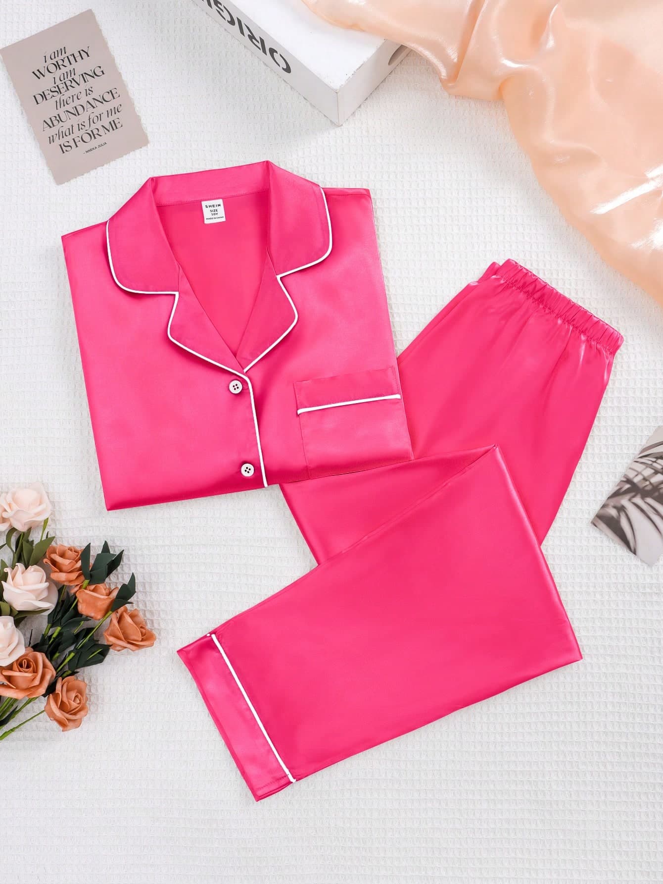 2pcs Girls Champagne Solid Color Set, Consisting Of Long Sleeve Top And Long Pants, Home Wear, Spring & Autumn