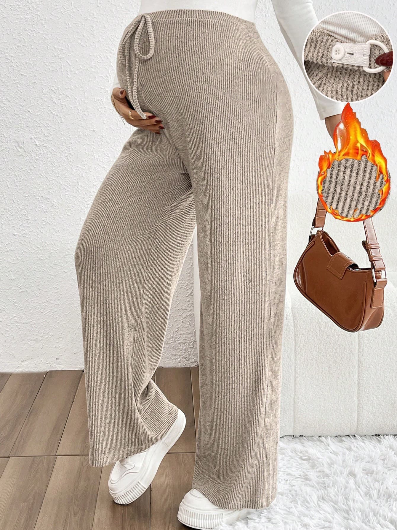 SHEIN Solid Color Tie Front Simple Casual Maternity Pants Fall
