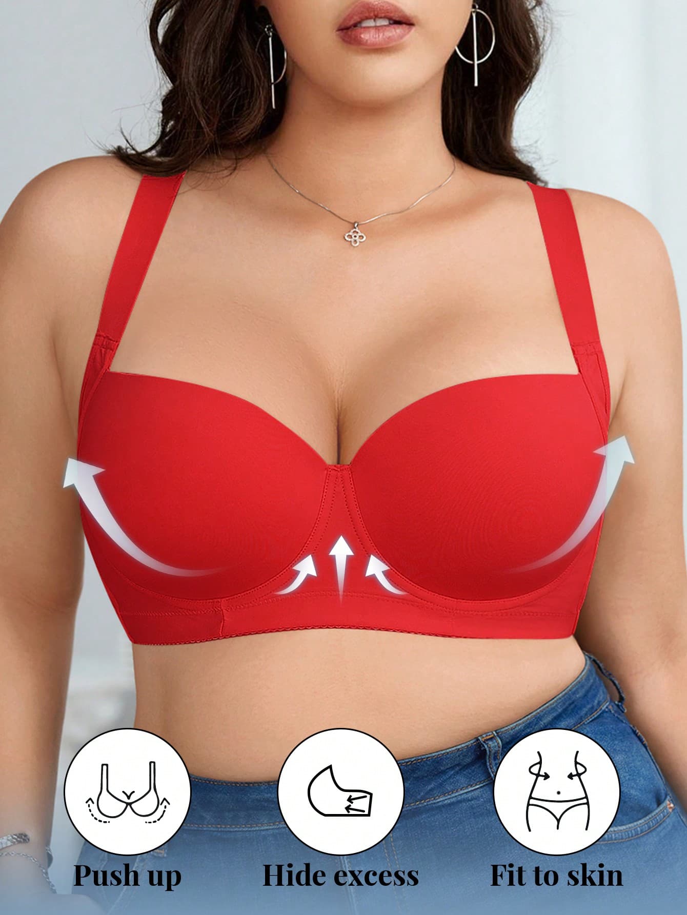 DesireSculpt 1pc Plus Size Seamless Smooth Light Shaping Underwire Padded Bra, Comfortable For Daily Wear, Suitable For Valentine's Day, Lift