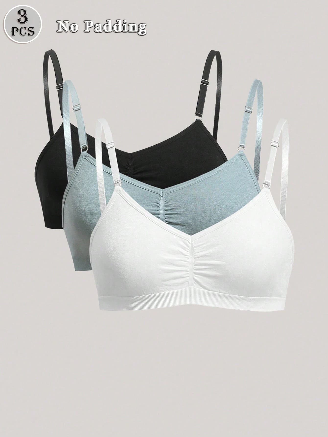 3pack Plain Ruched Bralette Set