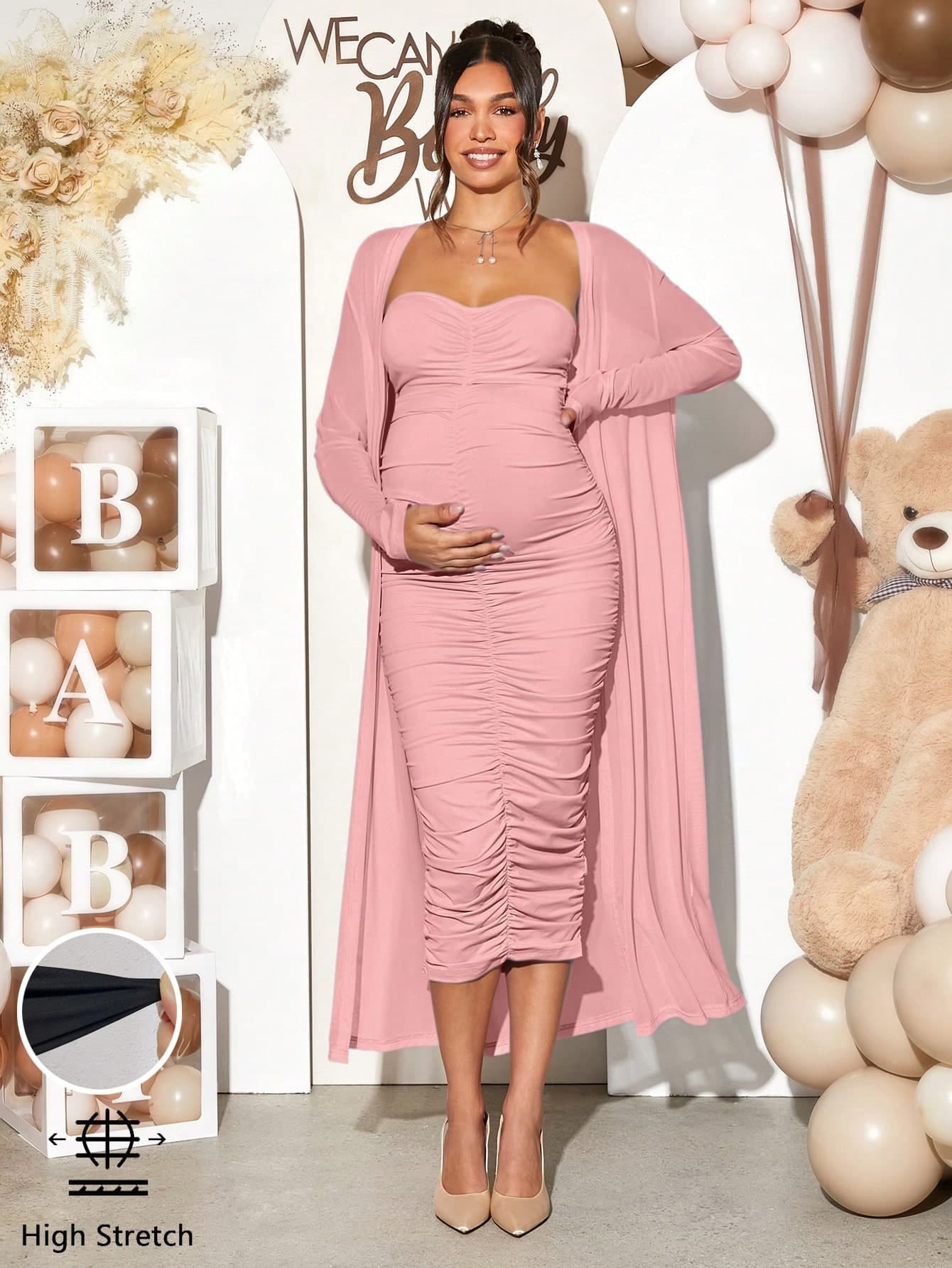 Loomaby 2pcs/Set Maternity Solid Long Sleeve Casual Jacket & Dress Set Fall