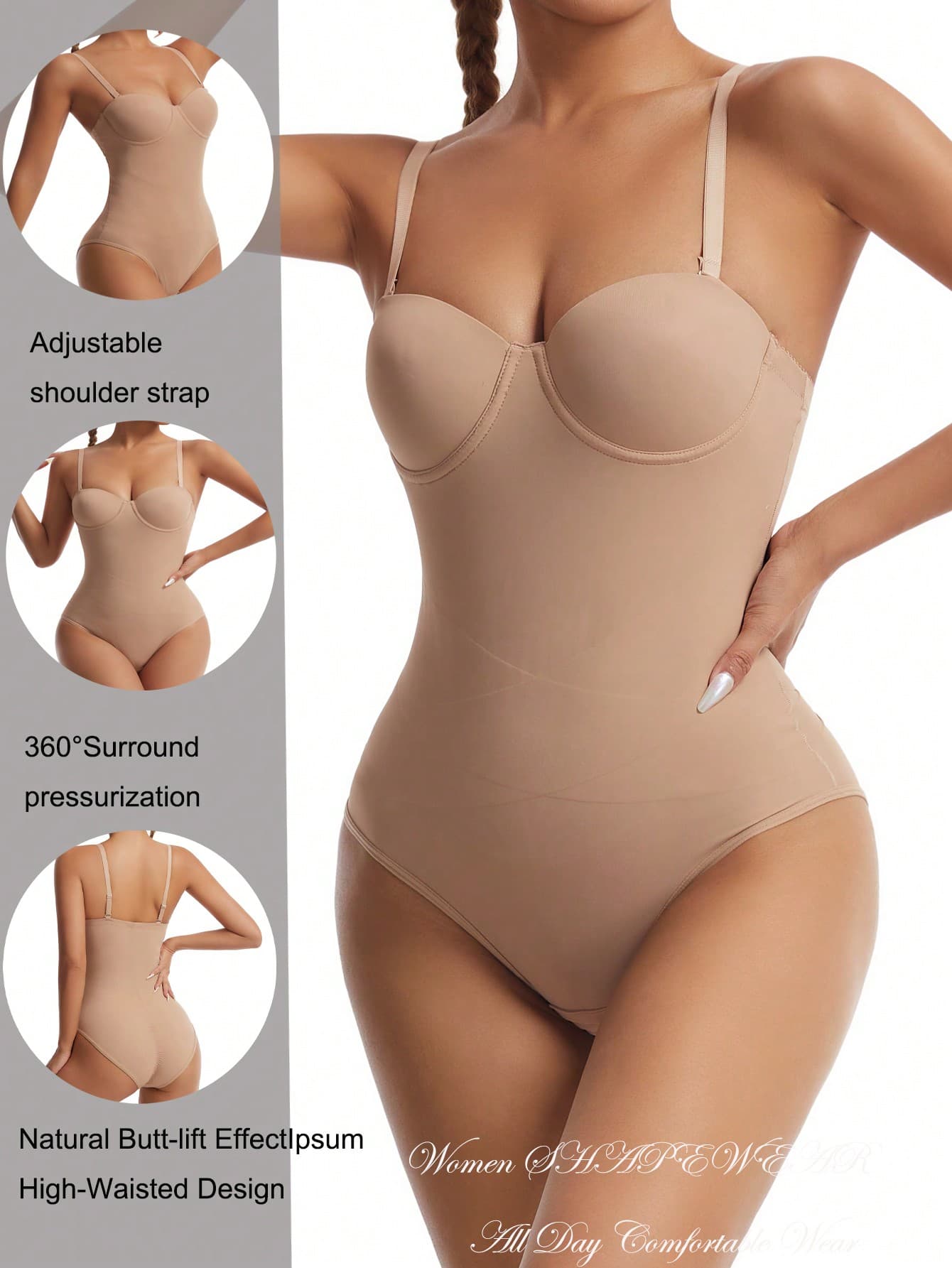 EasyFave Fashionable Elegant Cup Design Shapewear Jumpsuit