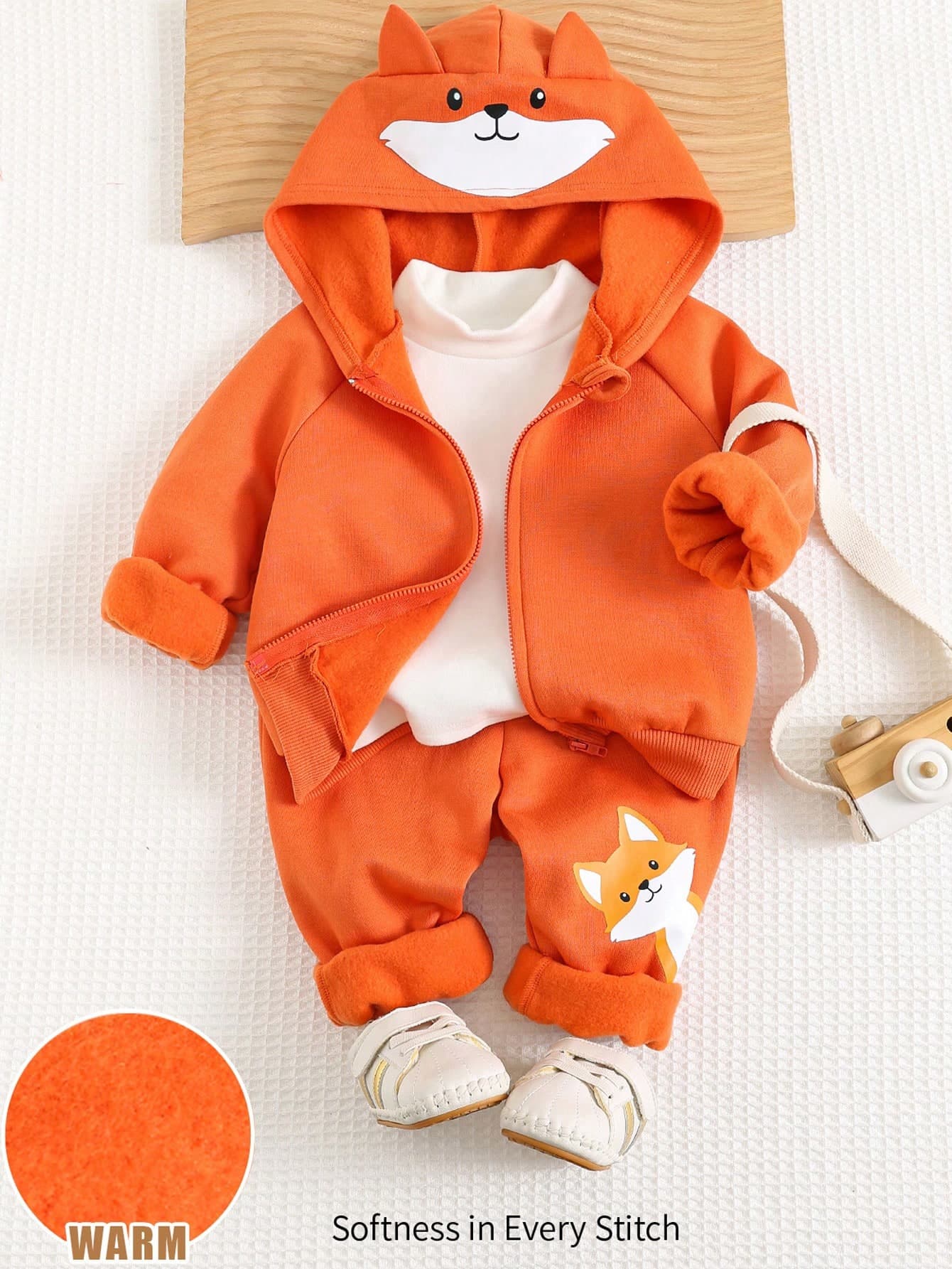 Cozy Pixies 2pcs Baby Boy Cartoon Fox Ear Hooded Cardigan Jacket & Jogger Pants Set