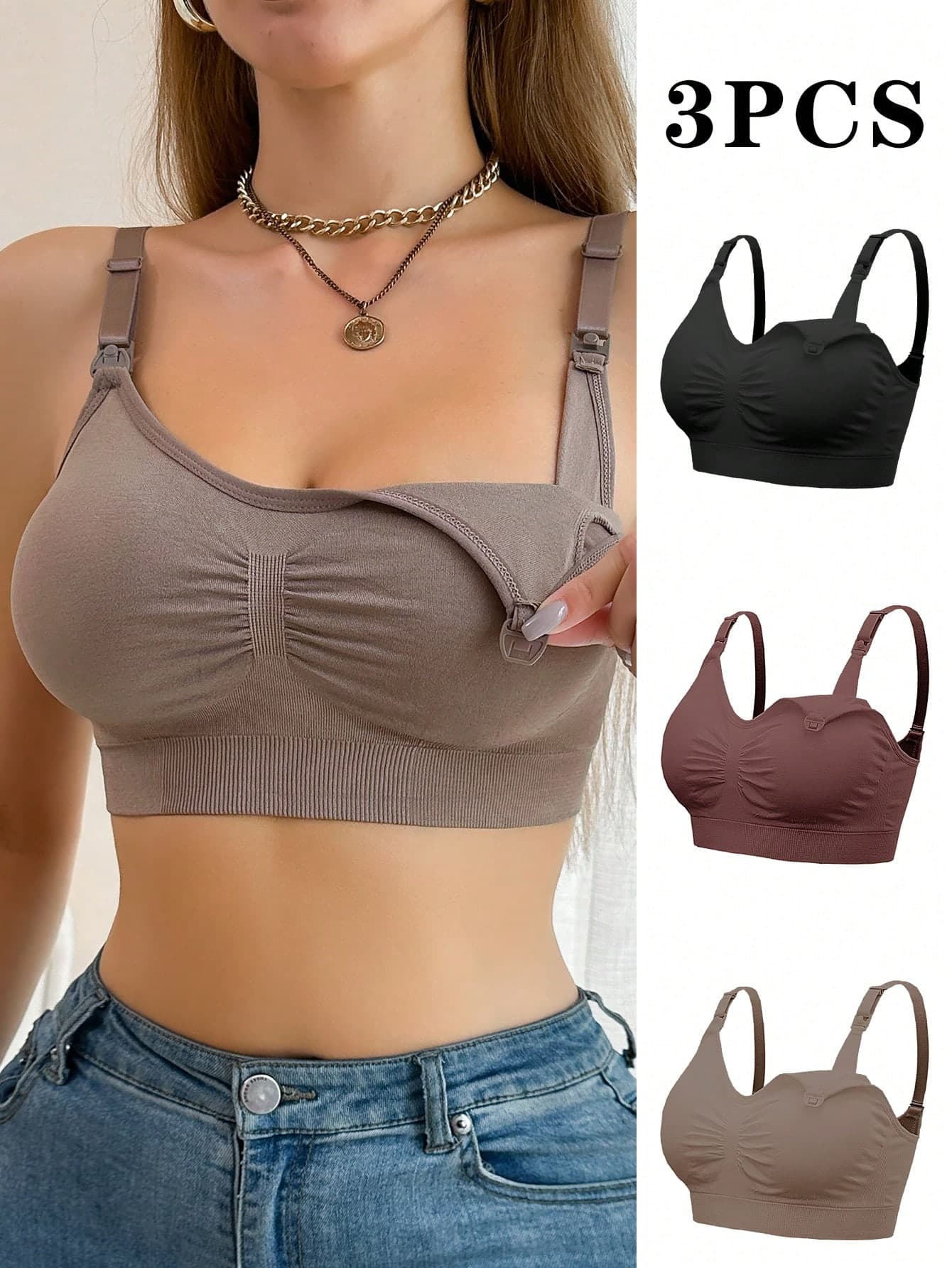 Moonlight&Mama 3pcs Maternity Simple Solid Comfort Nursing Bras