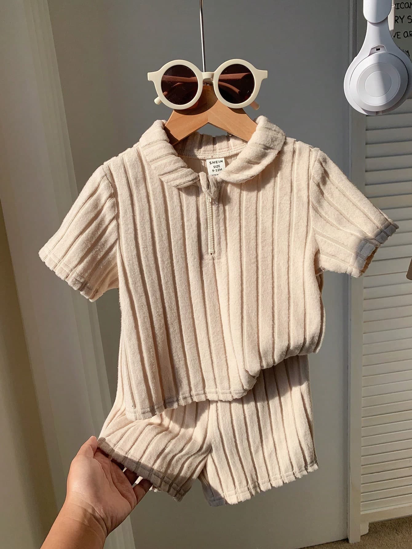 Baby Boys/Girls Cute Solid Color Short Sleeve Polo Shirt & Elastic Waist Shorts Set, Spring/Summer