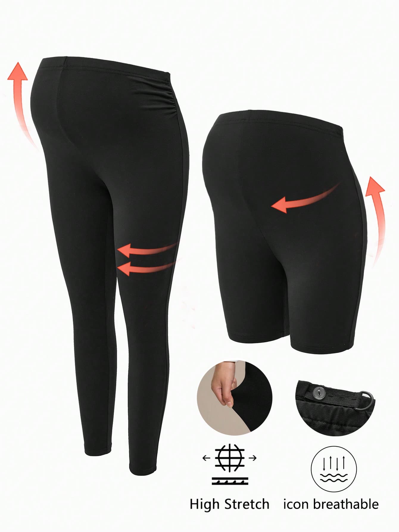SHEIN Maternity High Waist Foldover Leggings + Bike Shorts 2pcs Set, Adjustable & Form-Fitting