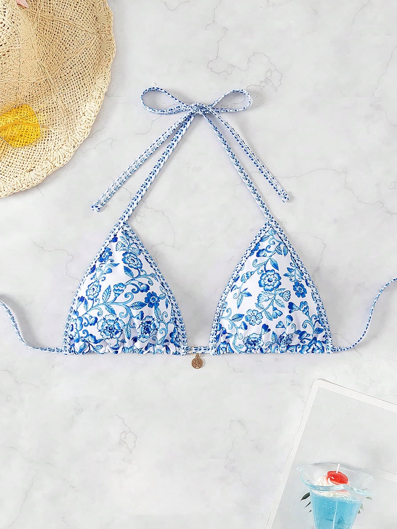 Swim Vcay Women Summer Beach Printed Random Fabric Halter Triangle Top
