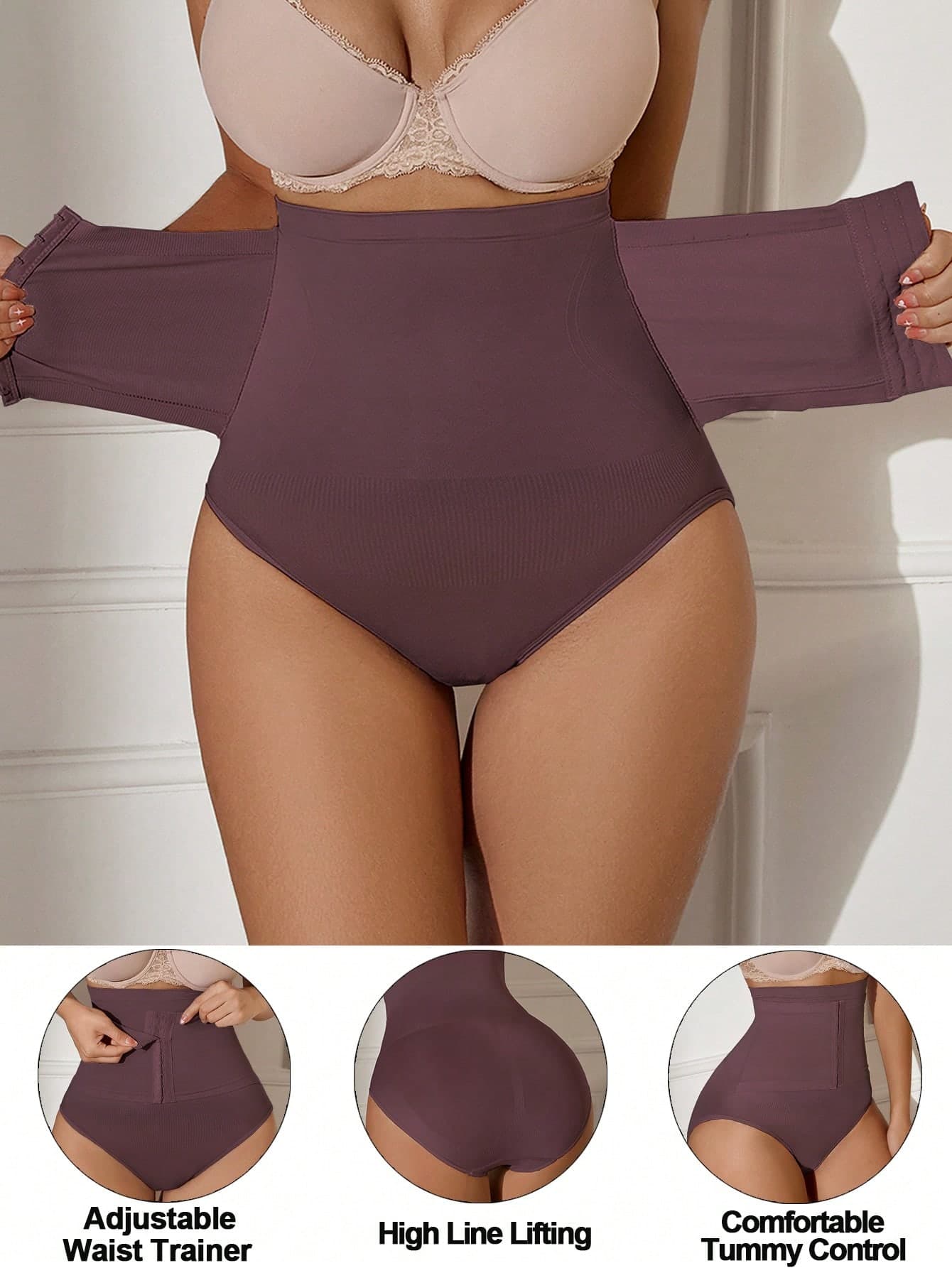 SHEIN 1pc Seamless High Waisted Tummy Control Butt Lifting Shapewear Panty With Front Crotch Snap Closure