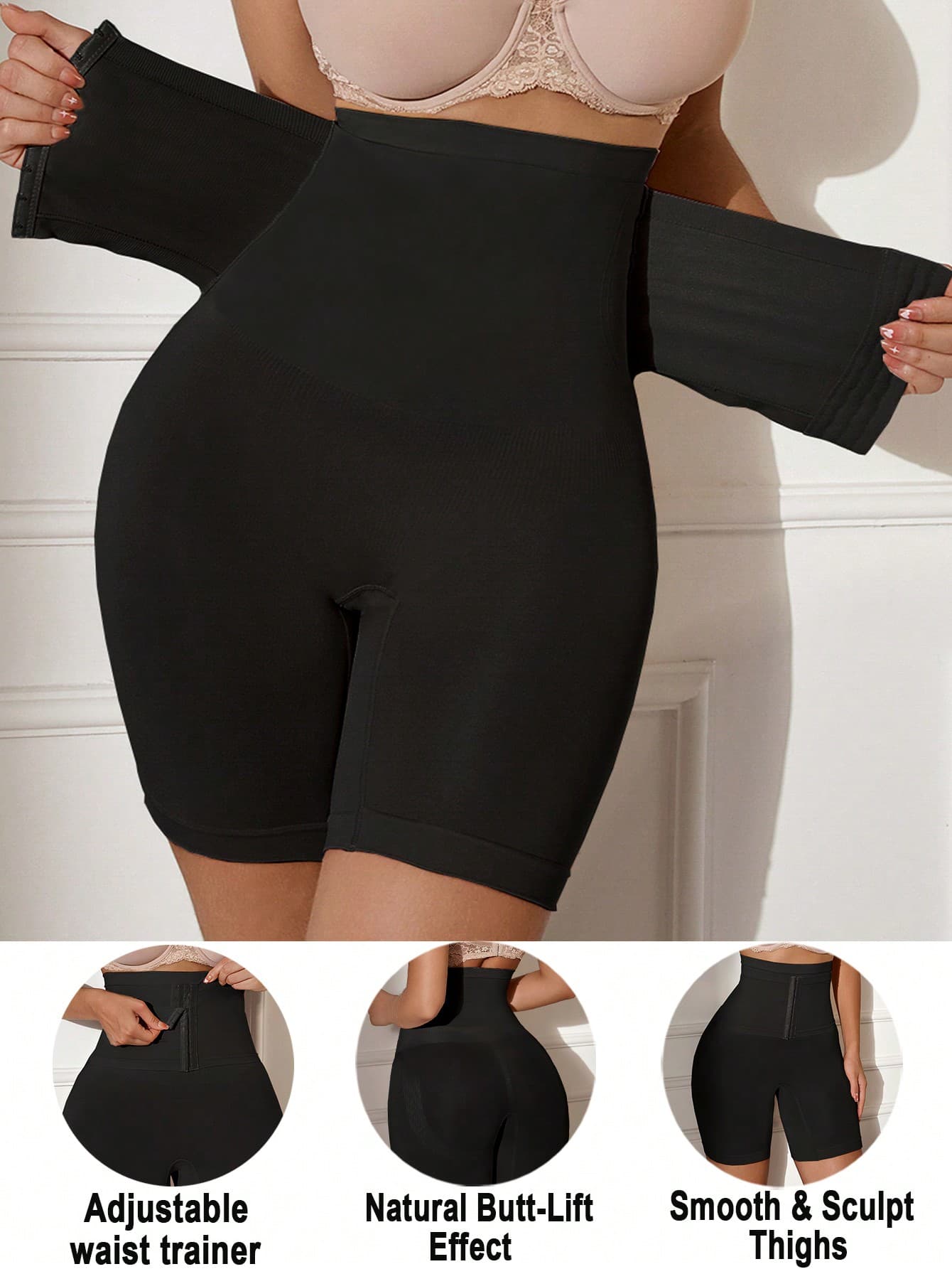 SHEIN 1pc High Waist Seamless Abdomen Control Slimming Shorts With Front Hook Closure