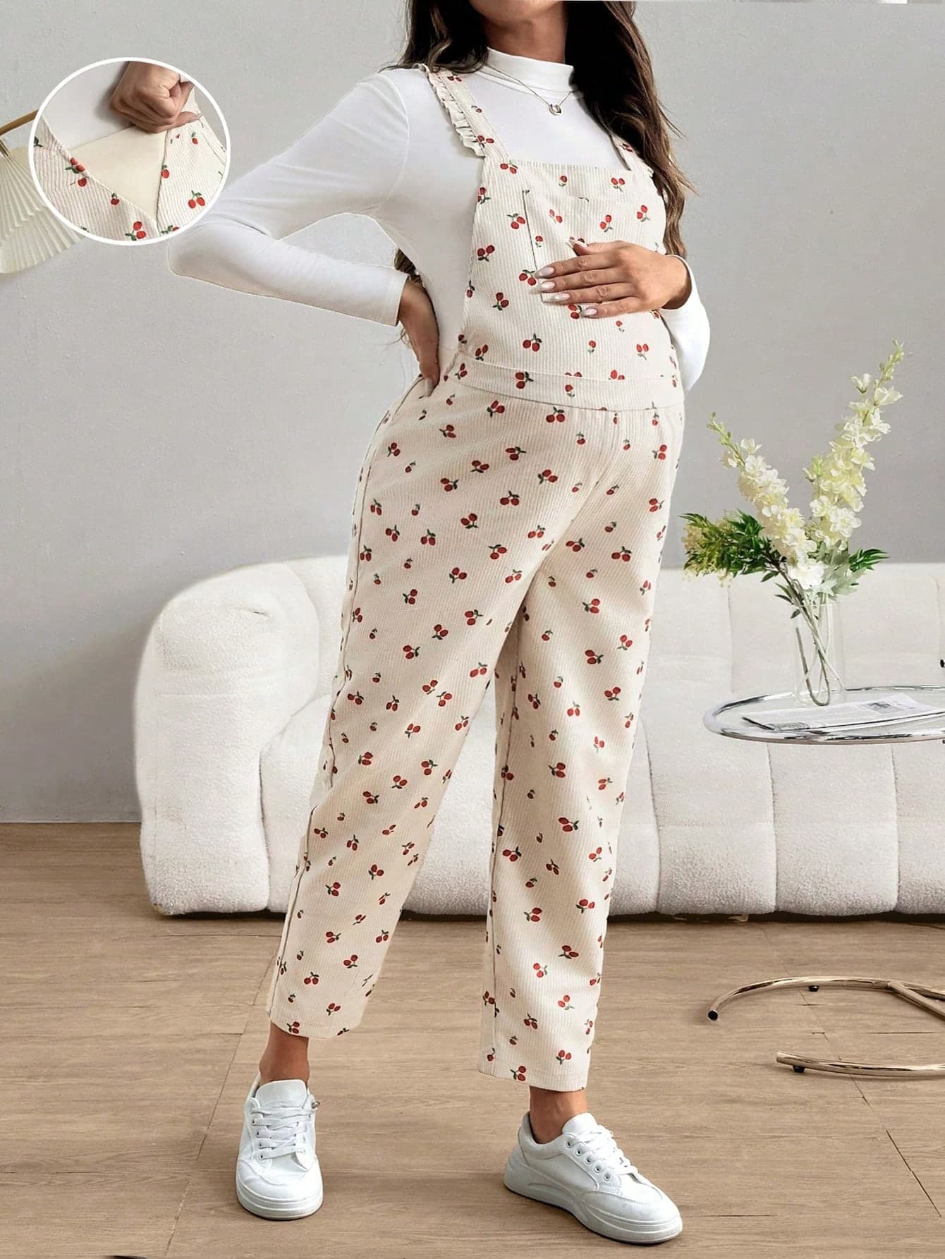 SHEIN Maternity Heart-Shaped Ruffled Sleeveless Jumpsuit Fall