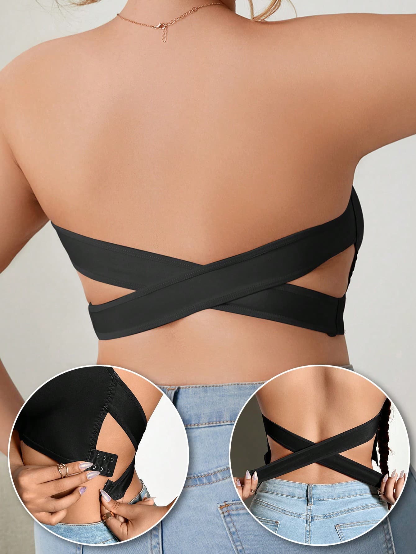 SHEIN 1pc Women Strapless Bra, Elegant Invisible Breathable Comfortable Backless Bandeau Bra