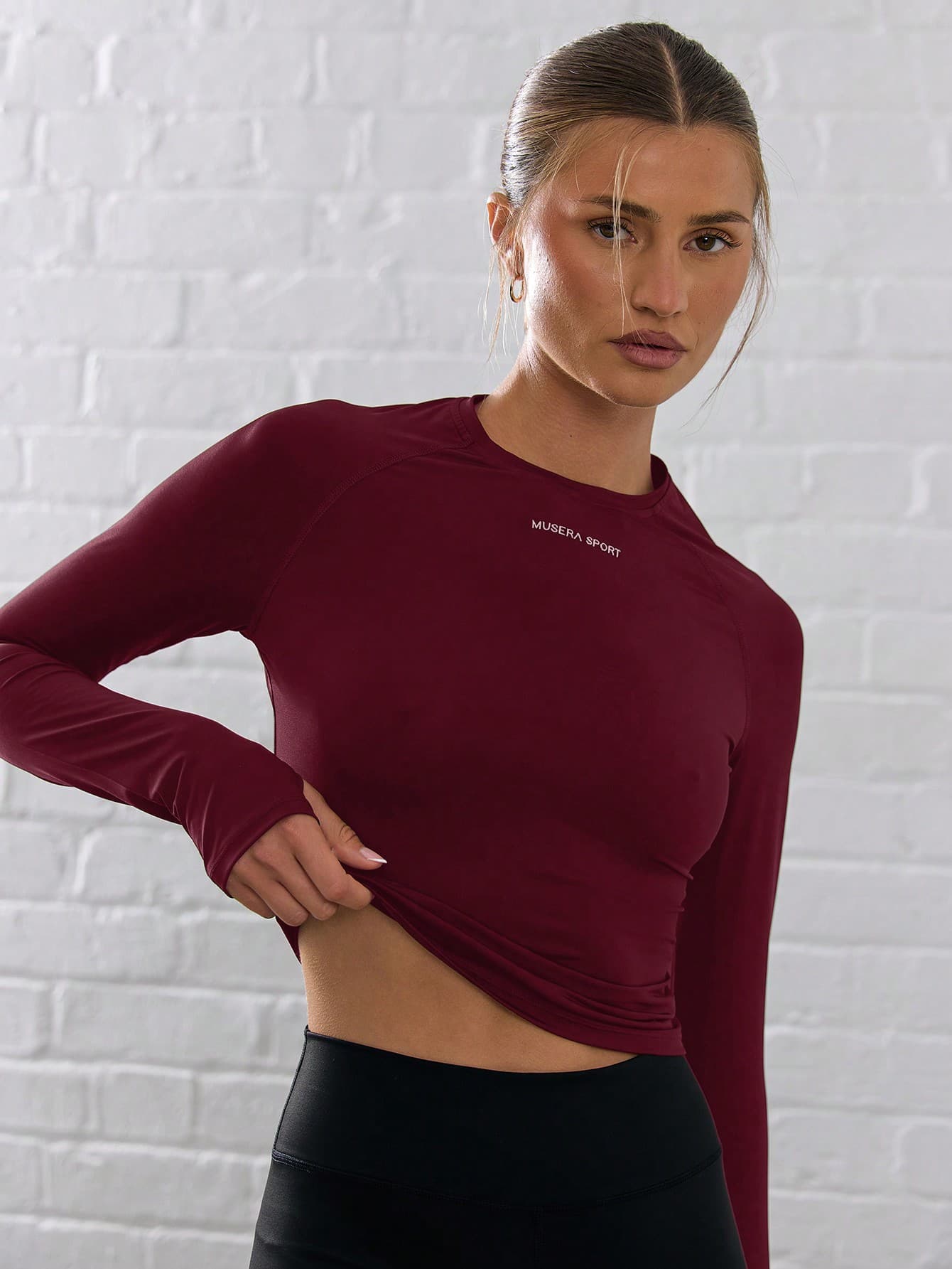 Musera Sport Long Sleeve Slinky Thumb Hole Cropped Activewear Top, Padel, Tennis, Pickleball Gym Fitness Winter