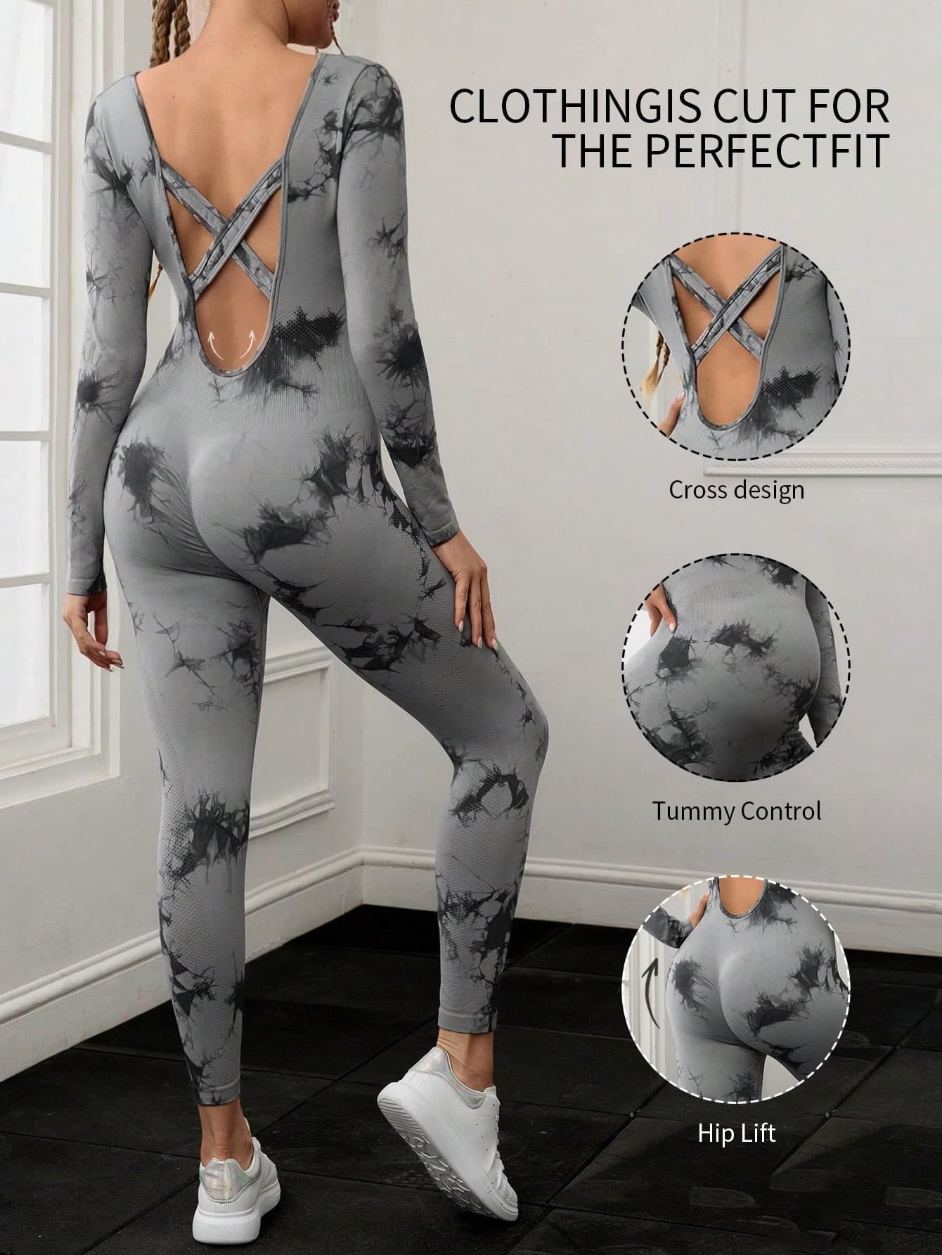 SHEIN Pregnant Women's Tie-Dye Backless Seamless Fitted Jumpsuit
