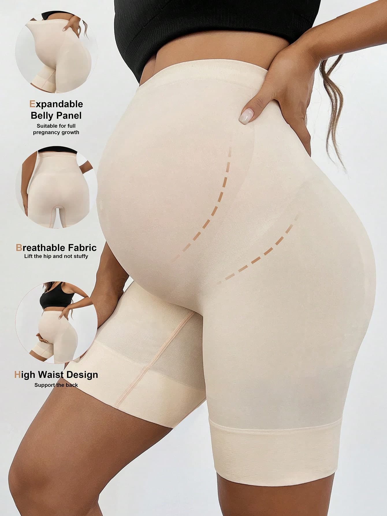 SHEIN Premium Maternity Shapewear, High Waisted Mid-Thigh Pregnancy Underwear, Soft Abdominal Support World Cup