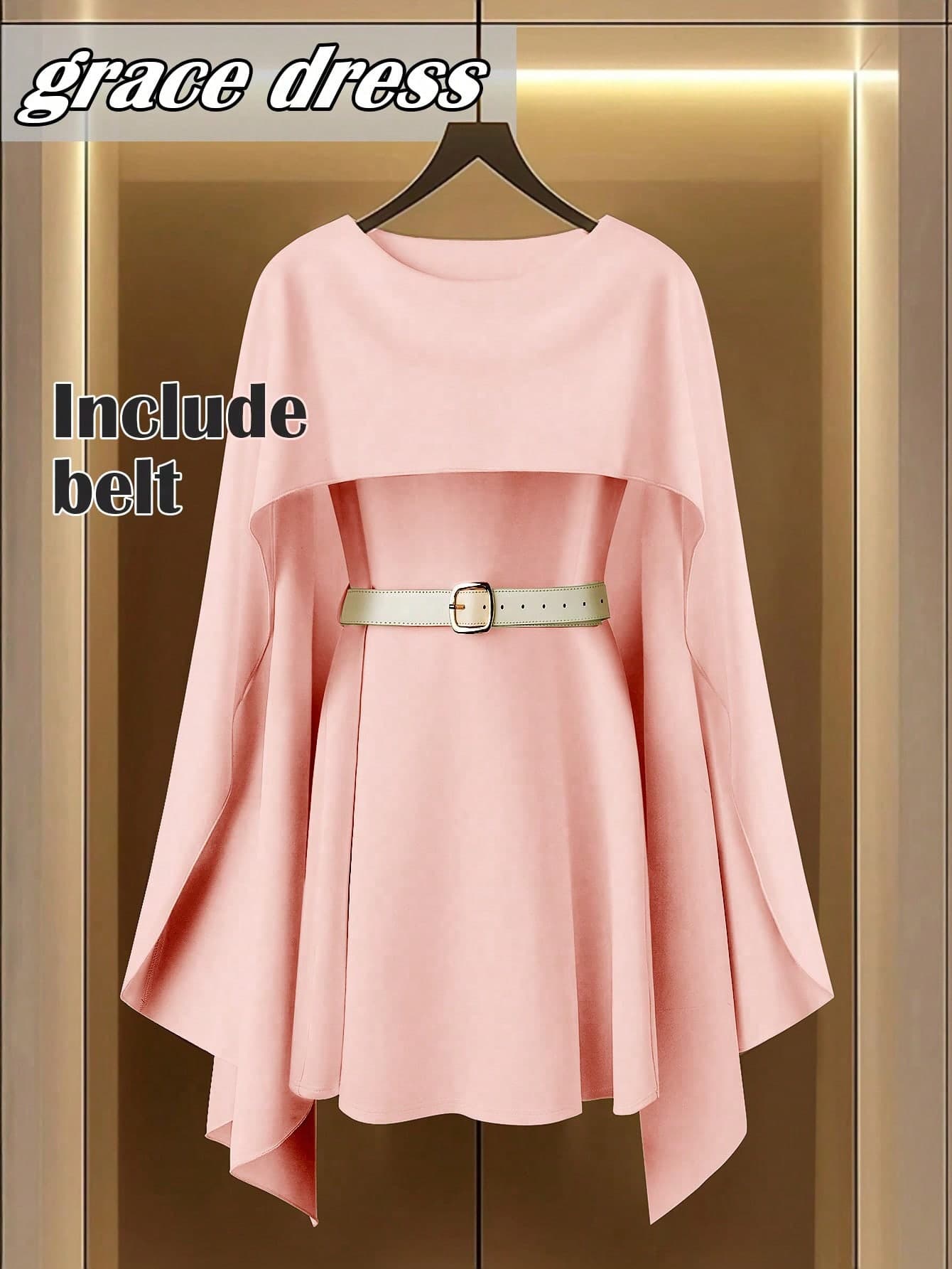 SHEIN Clasi Women's Apricot Cinched Waist A-Line Hem Pullover Short Dress Fall Cloth For Women