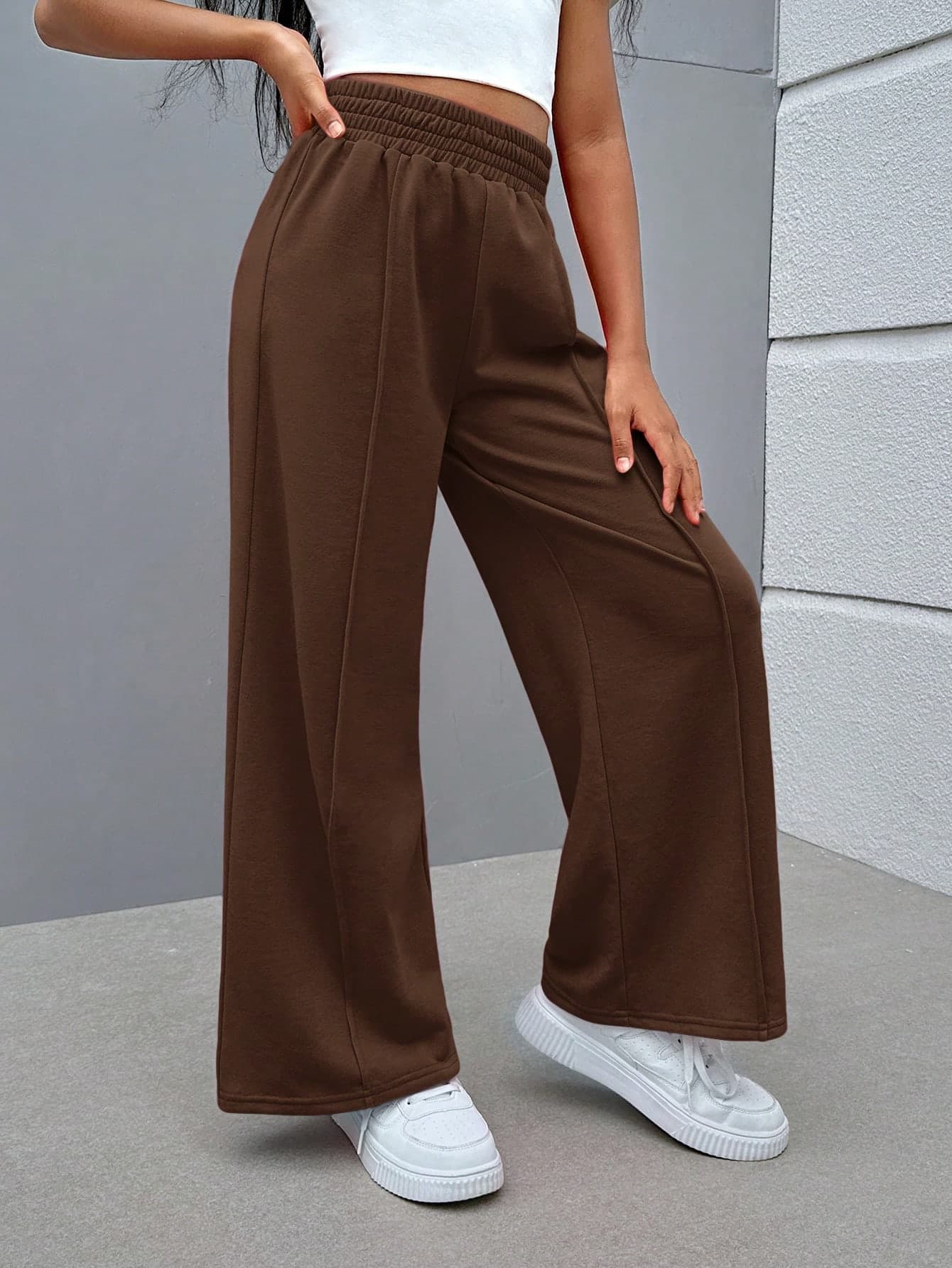SHEIN Tween Girl Street Style Solid Color Knitted Straight Leg Pants