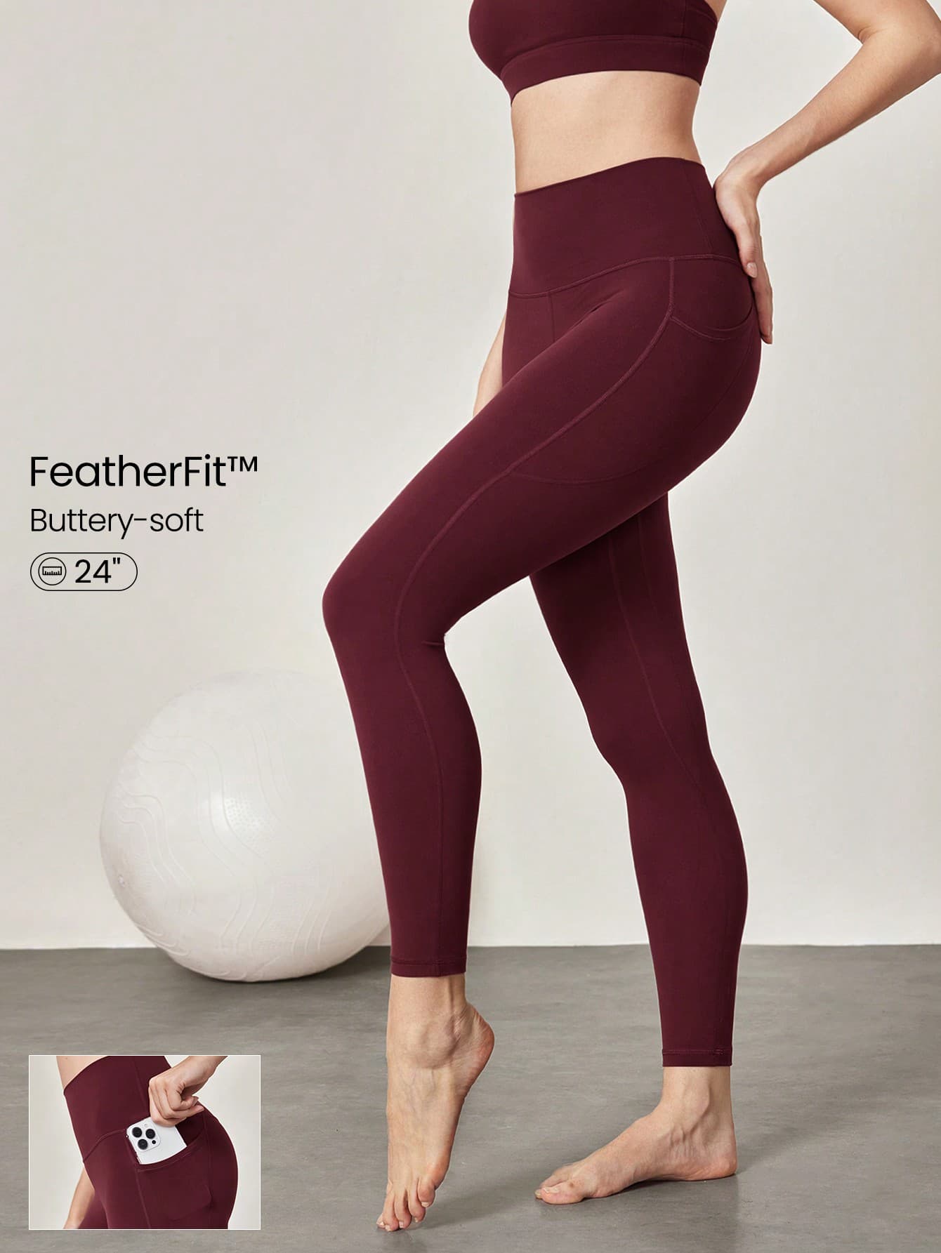 GLOWMODE 24" FeatherFit™ Red High-Rise Side Pocket Leggings Gym  Spring Summer