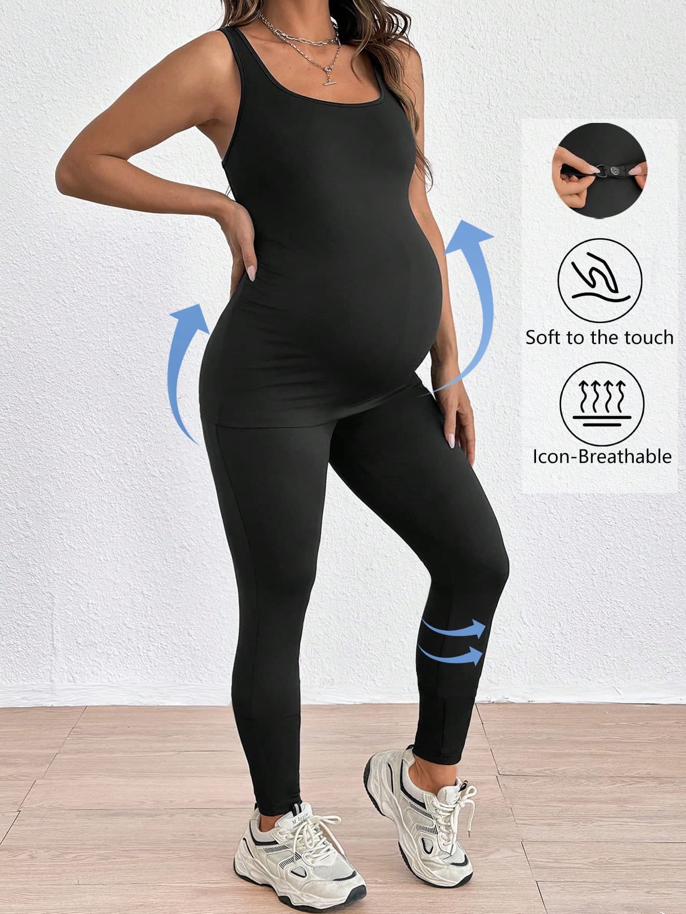 SHEIN Maternity Sport Set: 1pc Tank Top And 1pc Adjustable Waist Leggings