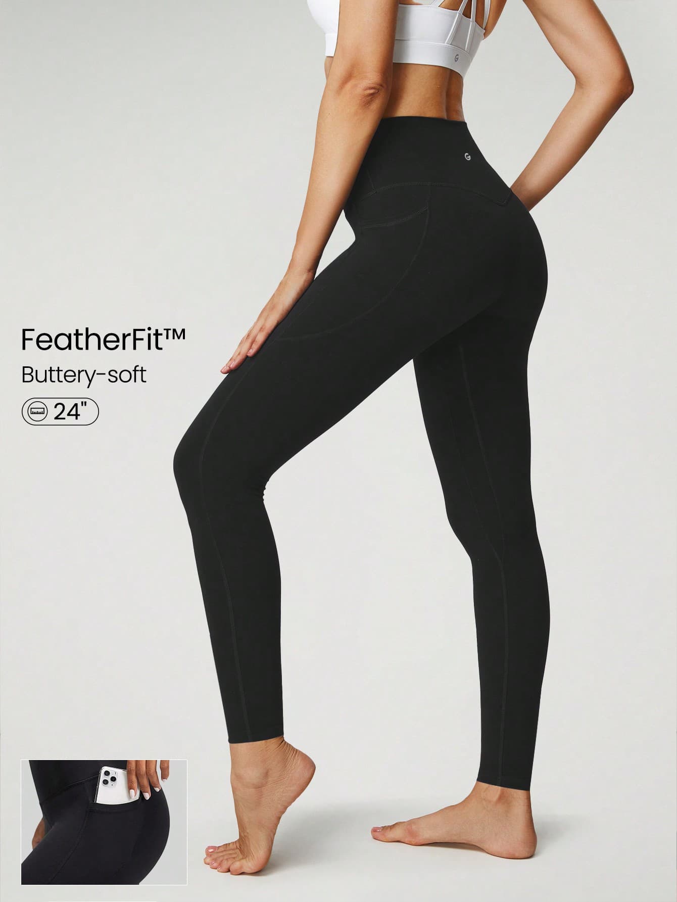 GLOWMODE 24" FeatherFit™ High-Rise Side Pocket Leggings Gym Spring Summer