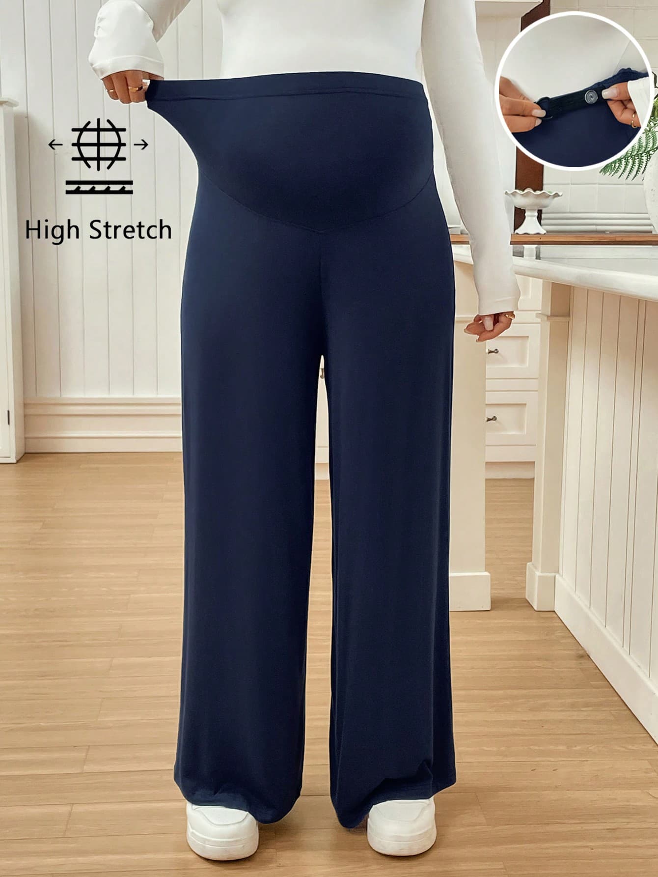 SHEIN Solid Color Adjustable Waist Wide Leg Pants For Pregnant Women Fall