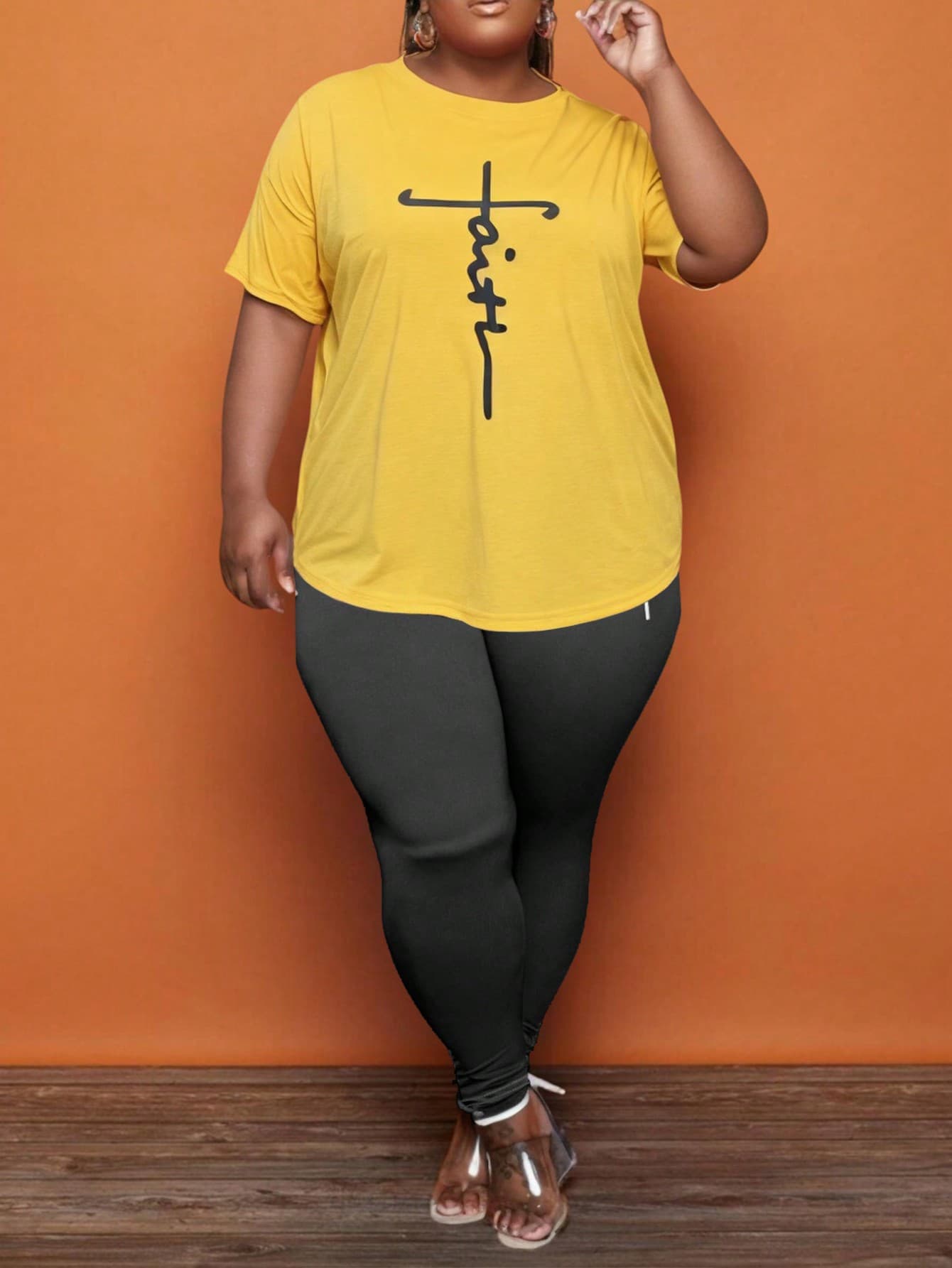 Maweii 2pcs/Set Plus Size Women Fashionable Simple Letter Printed Round Neck Short Sleeve T-Shirt And Pants Casual Outfits