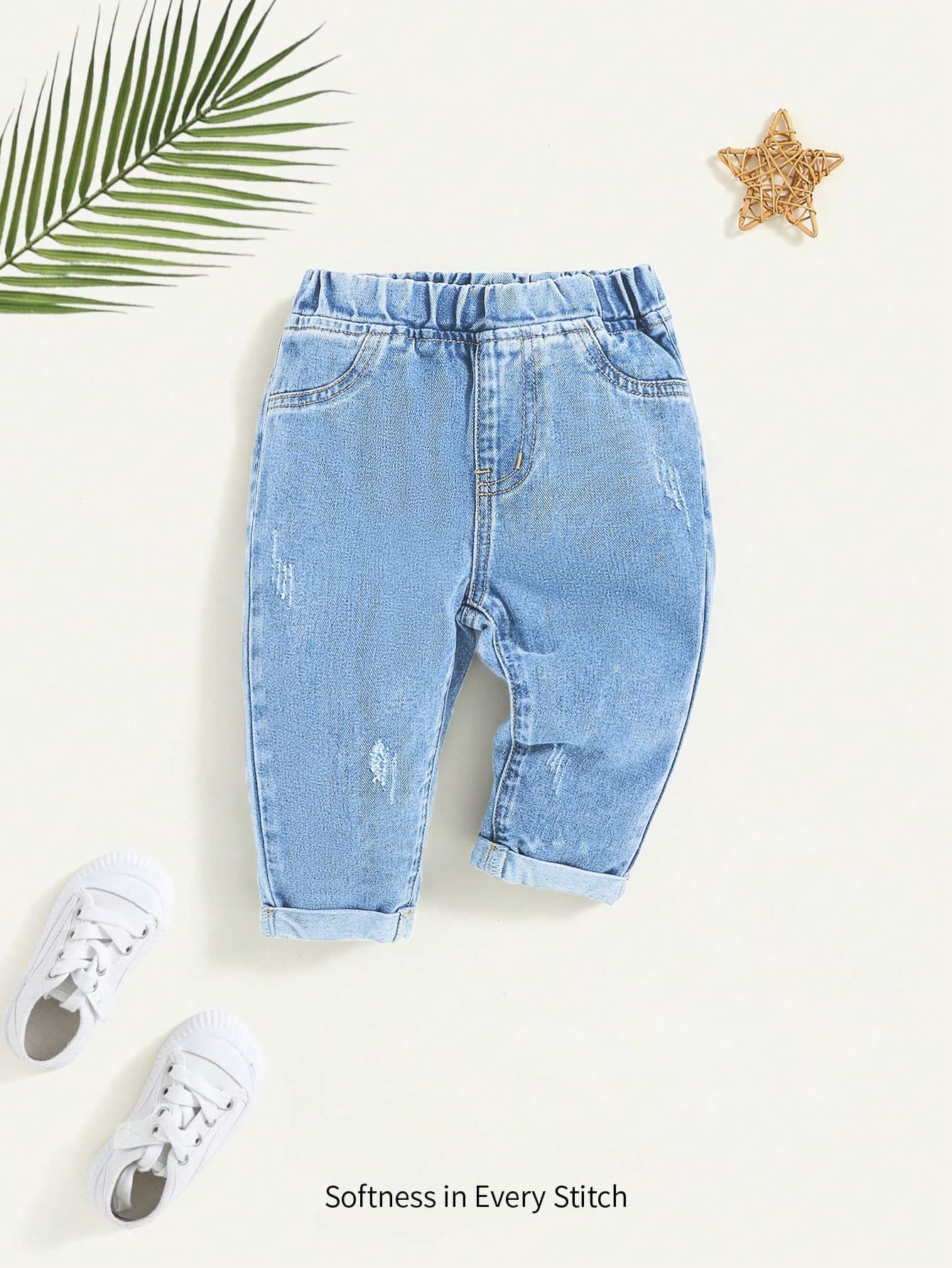Cozy Pixies Baby Boy Spring Summer Casual Faded Baggy Patch Pocket Soft Denim Jeans , Summer Casual