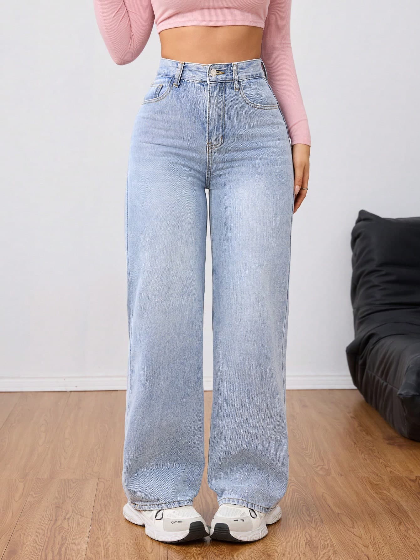 SHEIN Unity Warm Denim Women's Simple Front Button Multi-Pocket Casual Denim Pants, Everyday Wear Thickened Denim