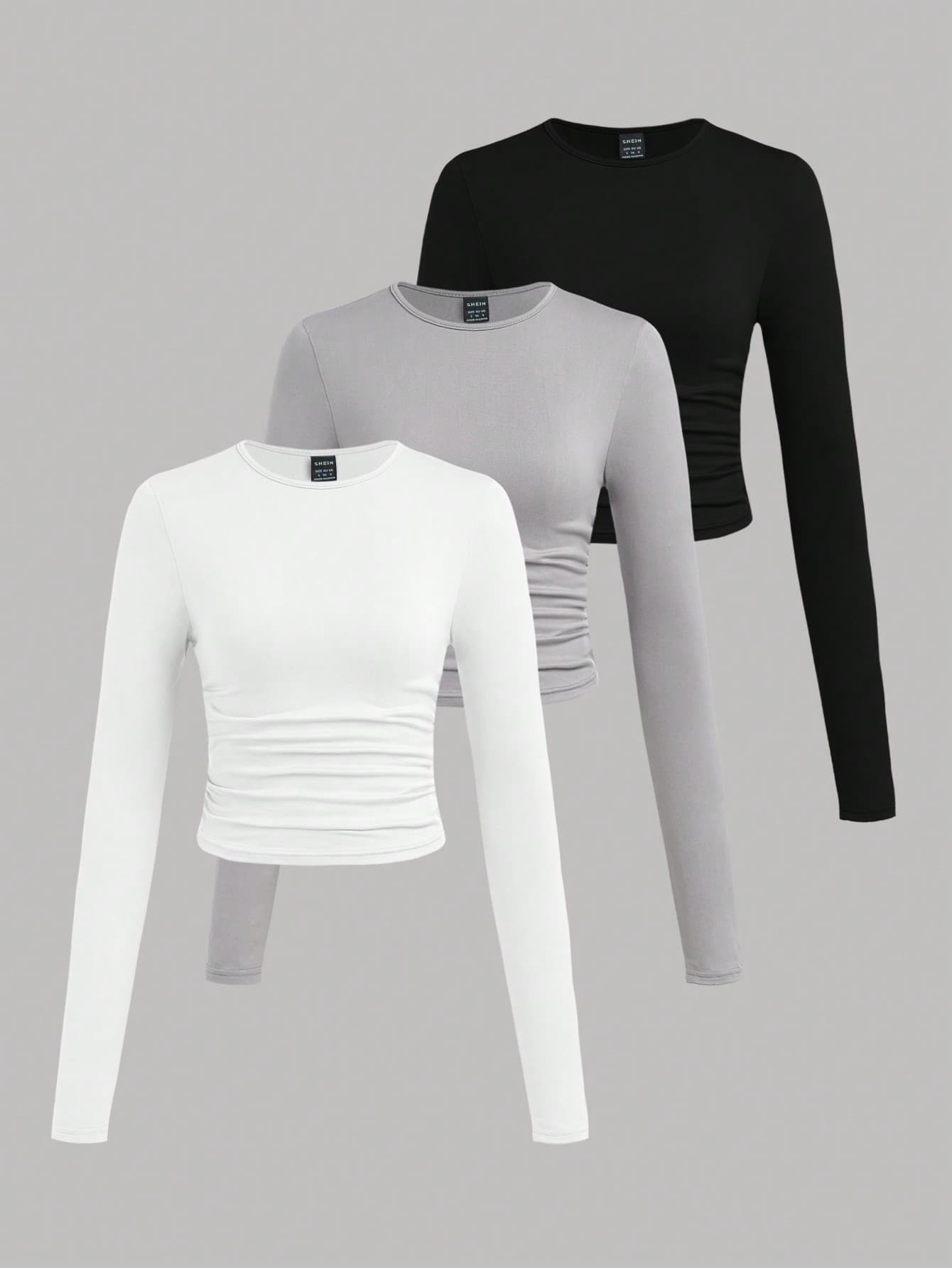 SHEIN EZwear 3 Set Multi-Pack Women Versatile Casual Simple Long Sleeve T-Shirt Valentine's Day Autumn And Winter, Summer Outfits , Beach For Holiday