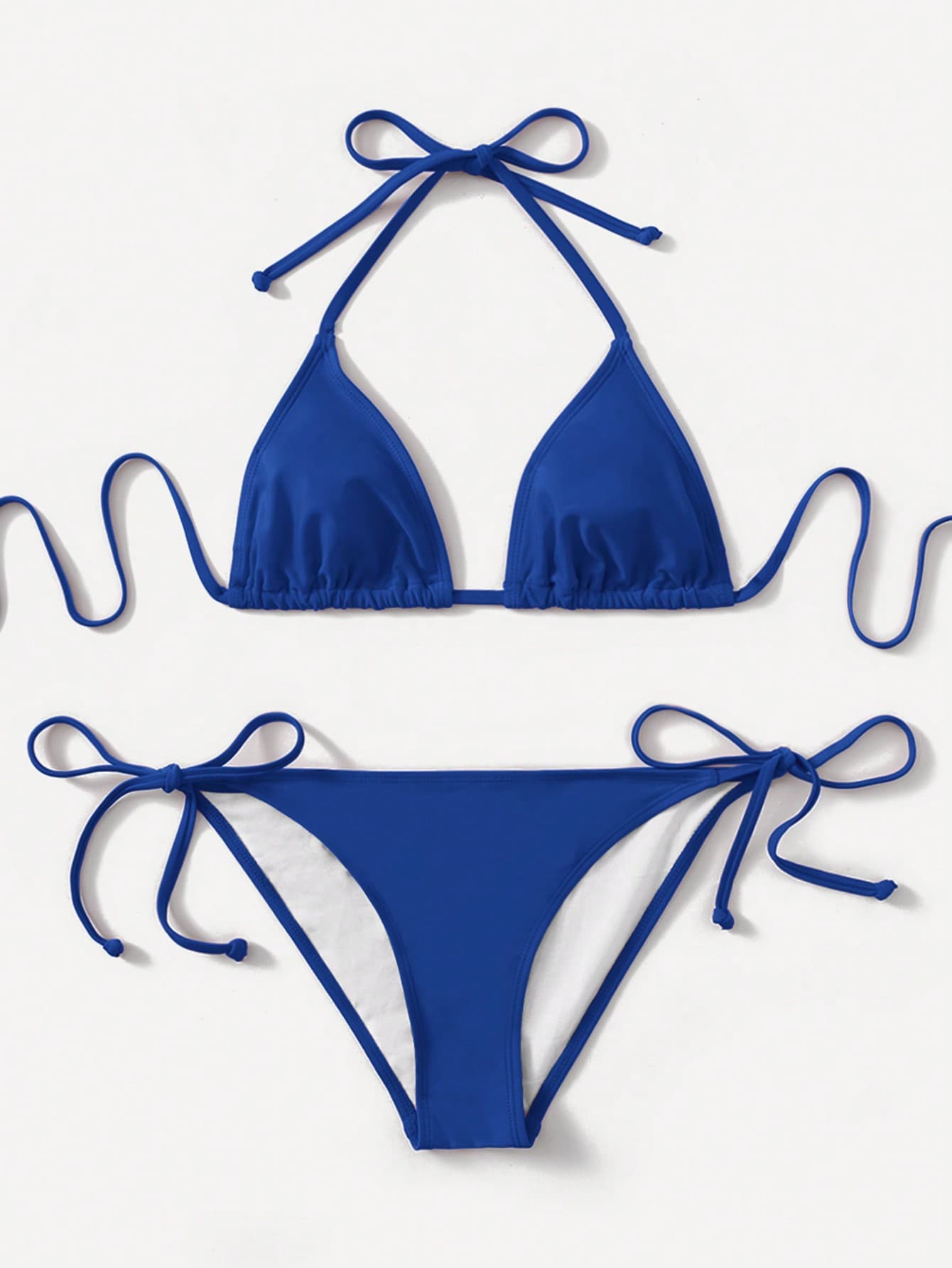 Swim Basics Women's Solid Color Halter Tie Sexy Bikini Two-Piece Set For Beach Vacation Summer