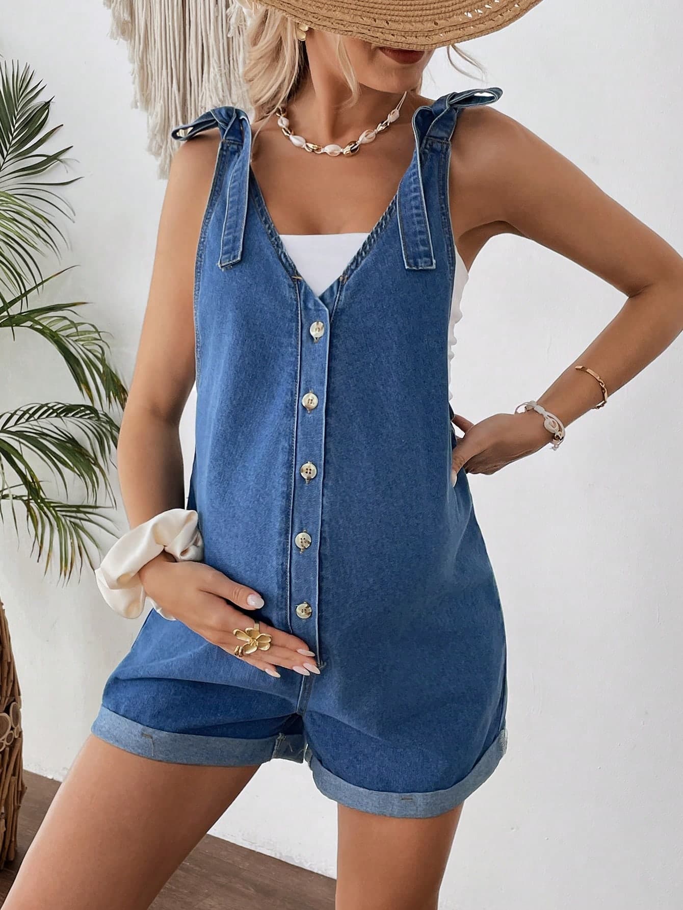 SHEIN Maternity Cuffed Denim Bib Shorts,Navy Blue,Summer,Casual,Holiday Outfits For Women,Western Cowgirl Rodeo Concert Rave Beach Brunch Nashville Clothes