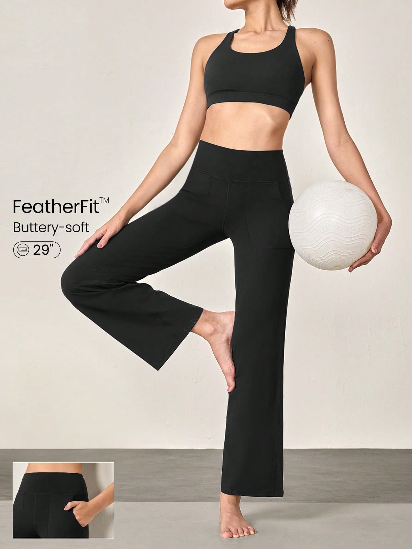 GLOWMODE 29" FeatherFit™ Ease Into It Wide Leg Ultra High-Waist Leggings With Pocket   Spring Summer