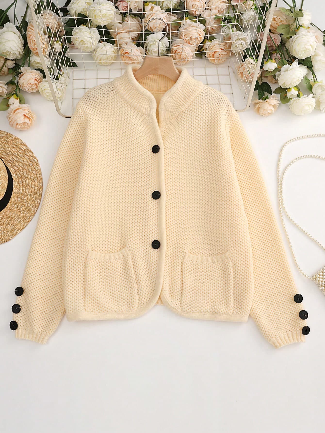 SHEIN LUNE Women's Vintage Casual Business Single-Breasted Cardigan Sweater Fall Cloth For Women