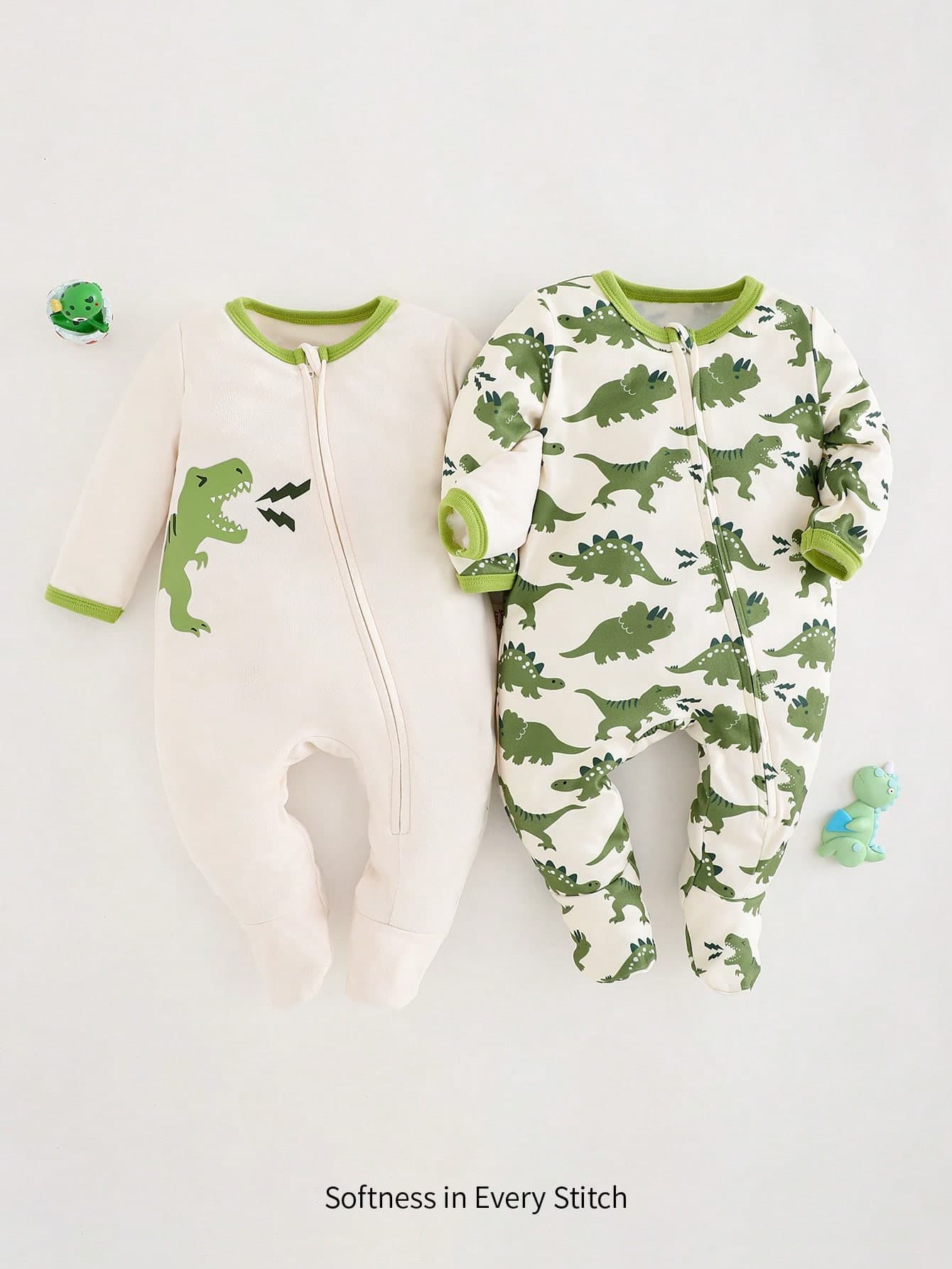 Cozy Pixies Newborn Baby Boy 2pcs/Set Cartoon Dinosaur Pattern Knitted Soft Crew Neck Long Sleeve Jumpsuit Set Graphic,Kids