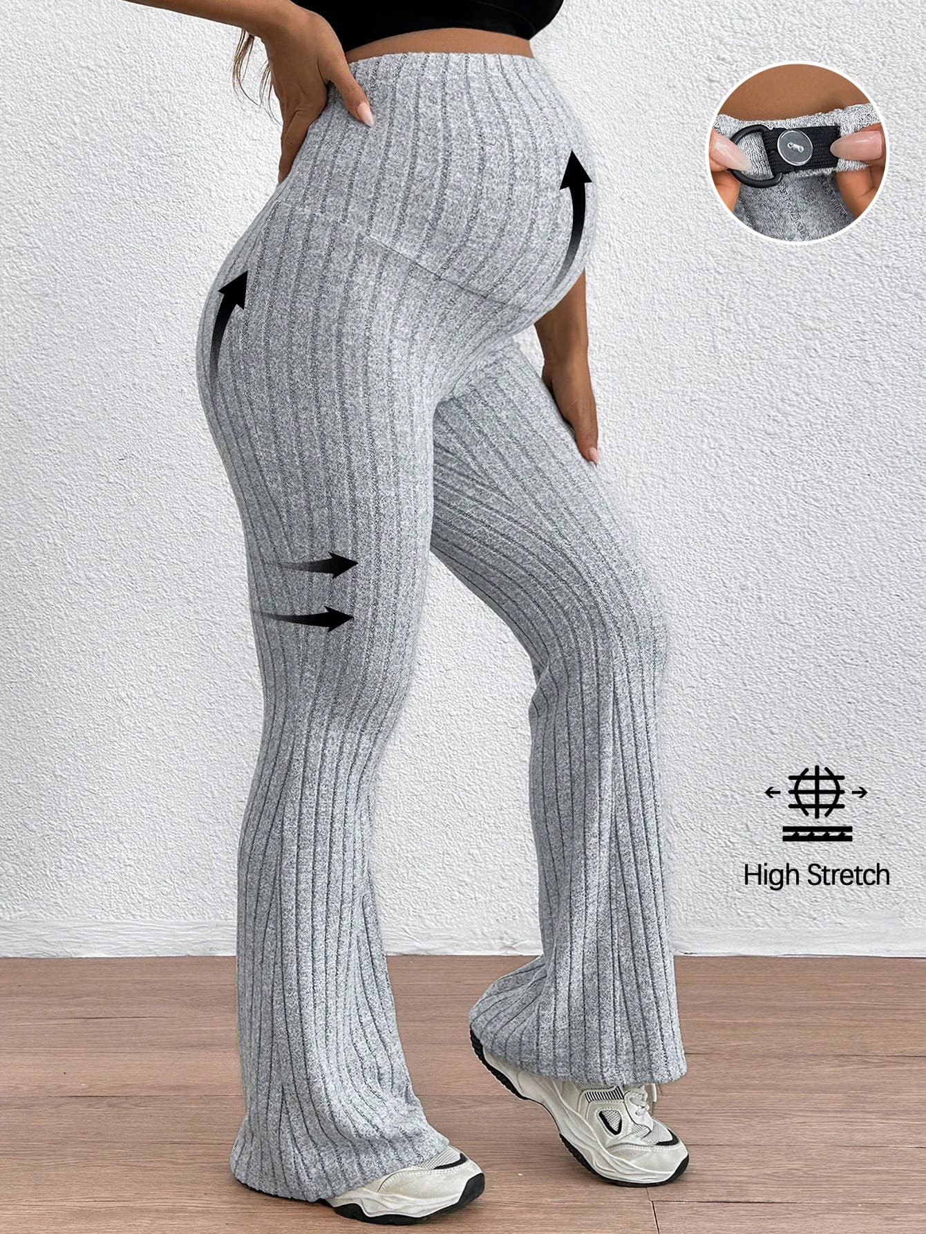 SHEIN Maternity Adjustable Waist Skinny Flared Long Pants With Super High Waist World Cup