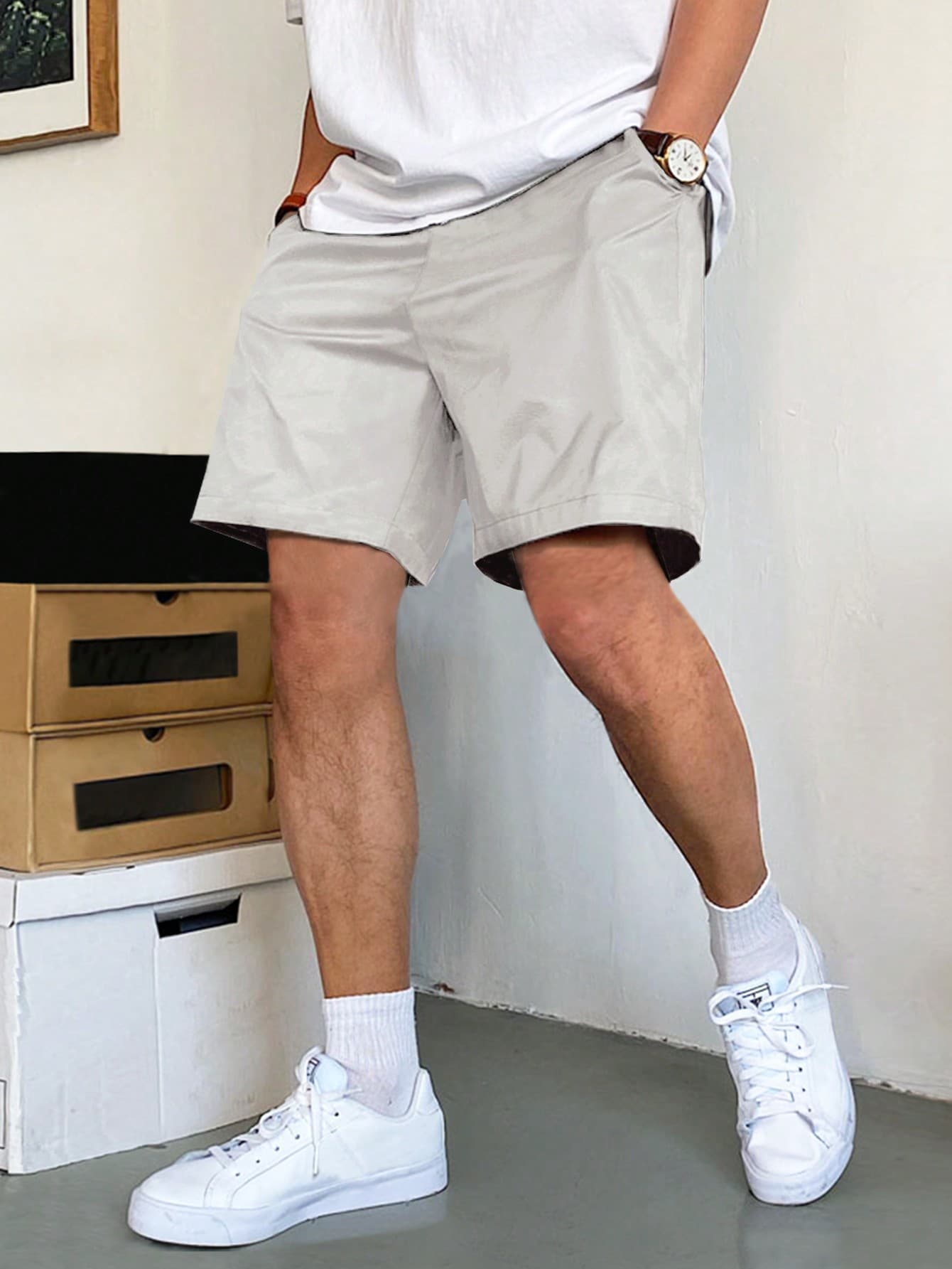 Manfinity Homme Loose Fit Men's Slant Pockets Drawstring Waist Shorts