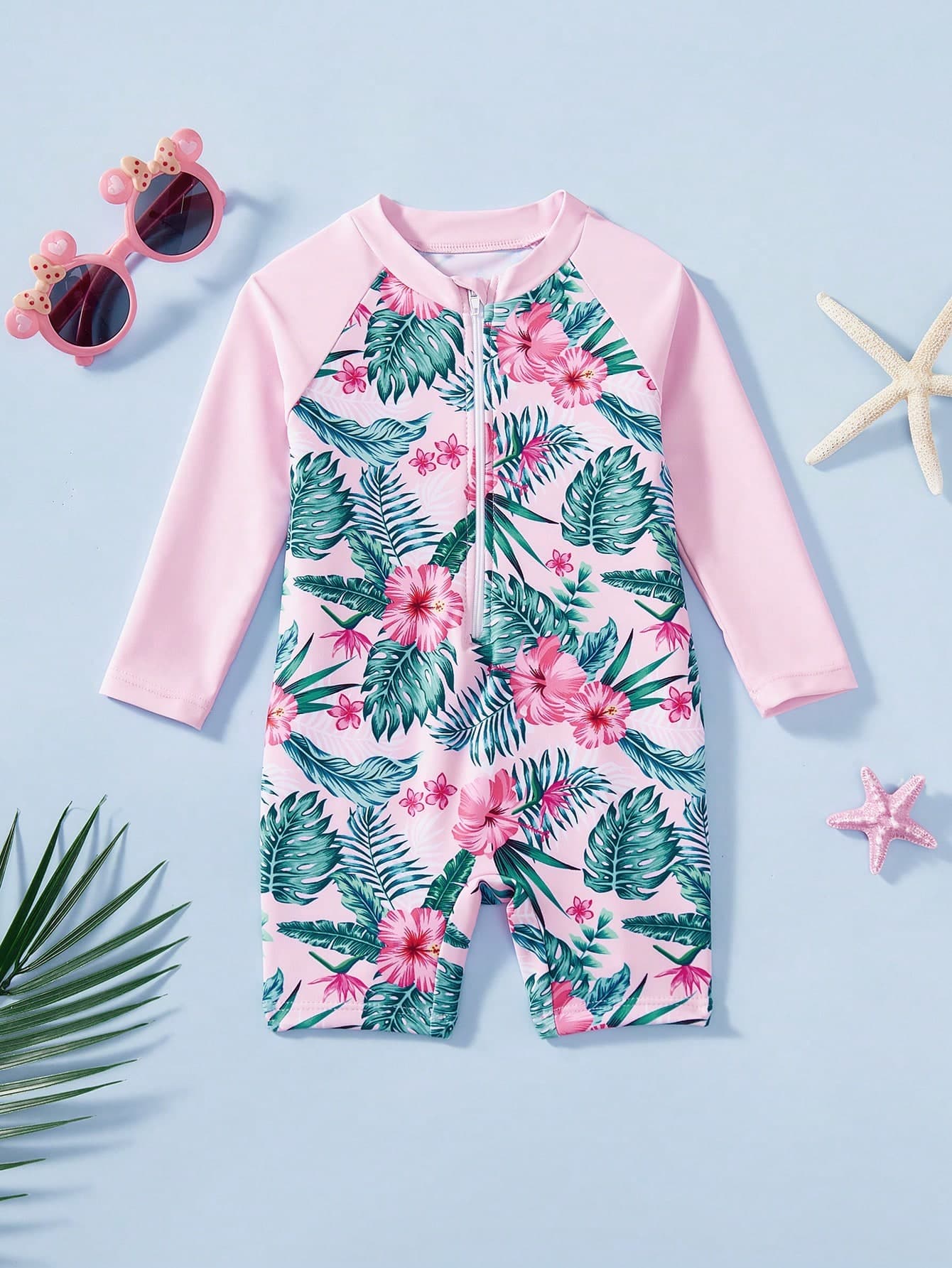 SHEIN Baby Girl Tropical Print One-Piece Swimsuit