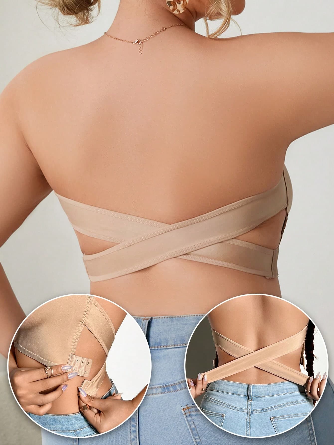 SHEIN 1pc Women Strapless Elegant Breathable Comfortable Crisscross Back Bandeau Bra