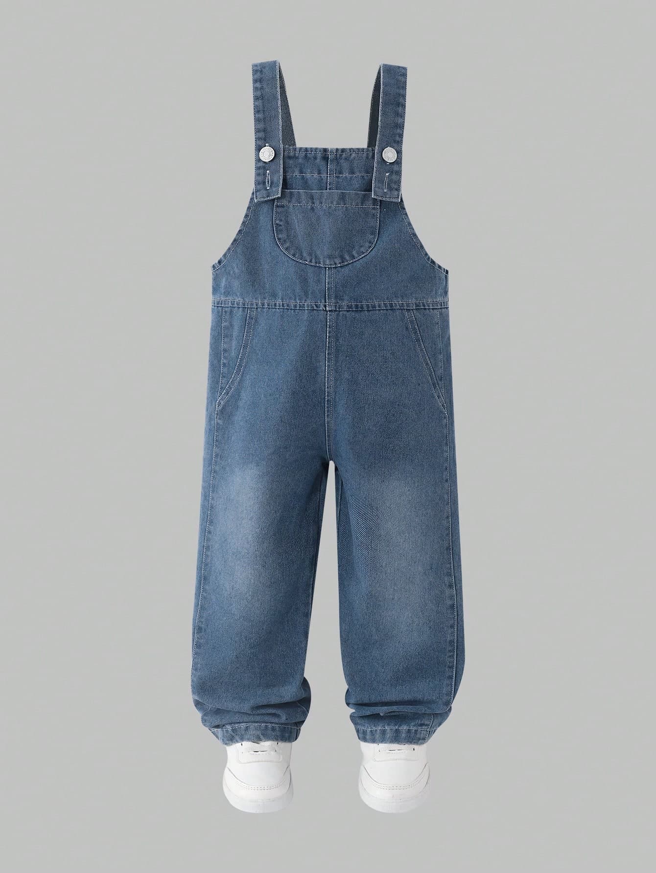 SHEIN Young Girl' Cute Fashion Pocket Doll Denim Bib Pants, Jumpsuit, Suitable For Spring And Autumn